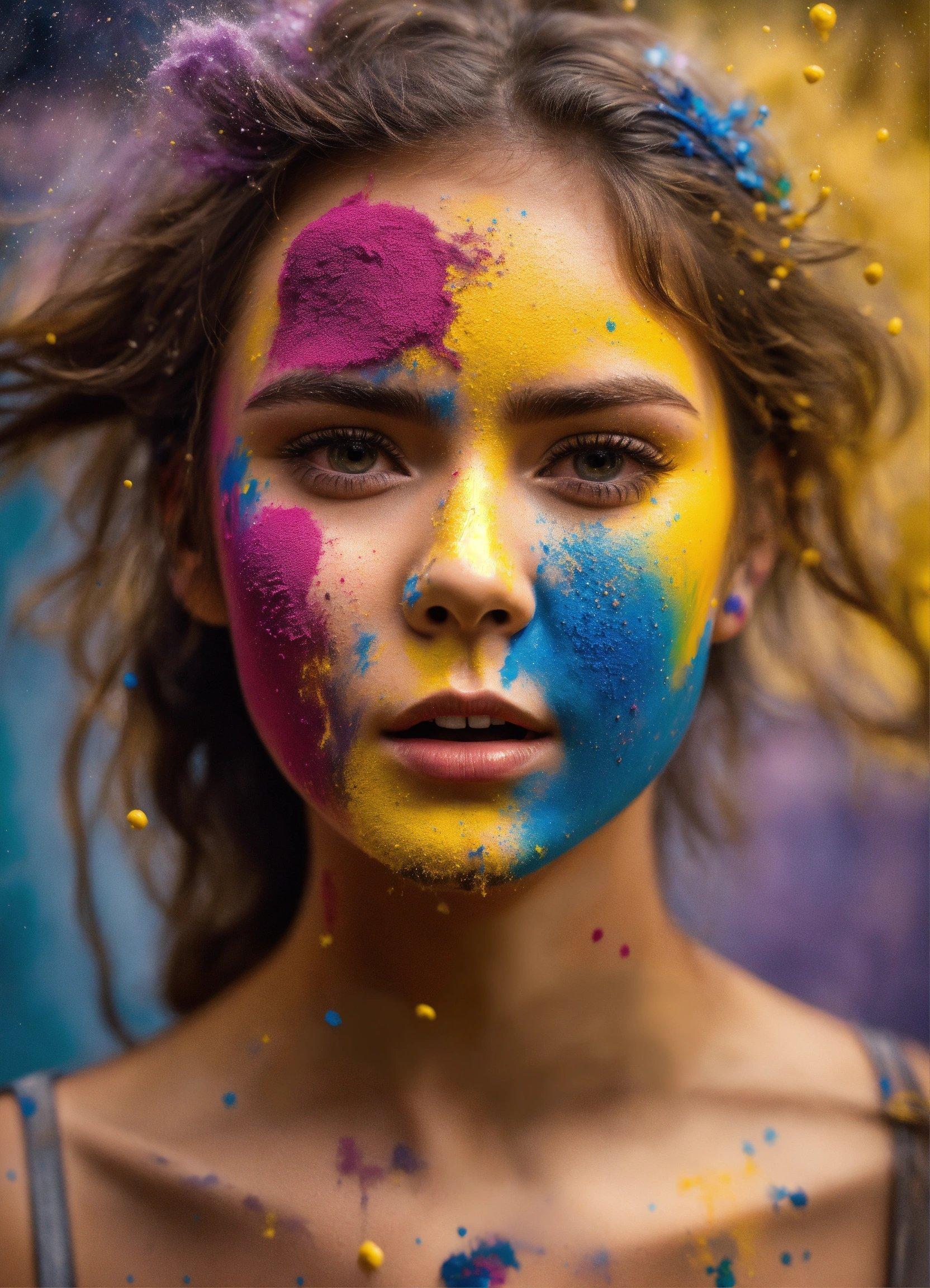 A Young Girl With Colorful Paint On Her Face