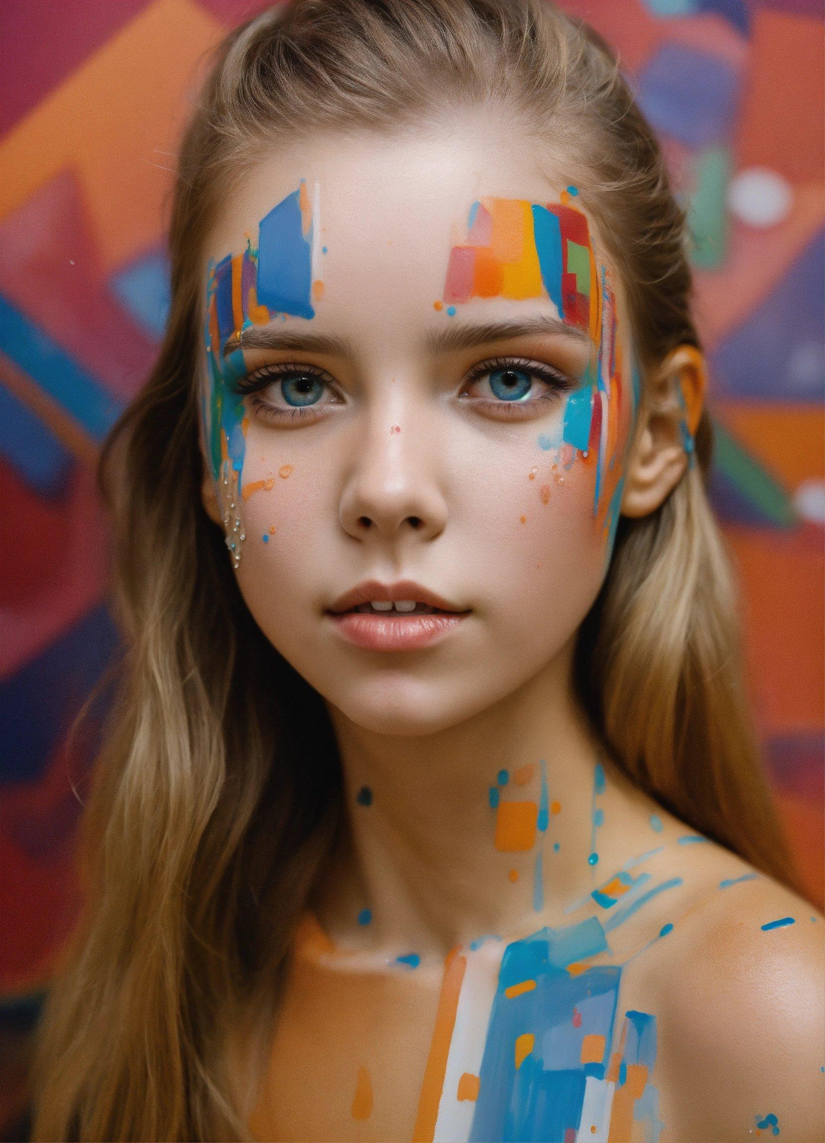 A Young Girl With Painted On Her Face