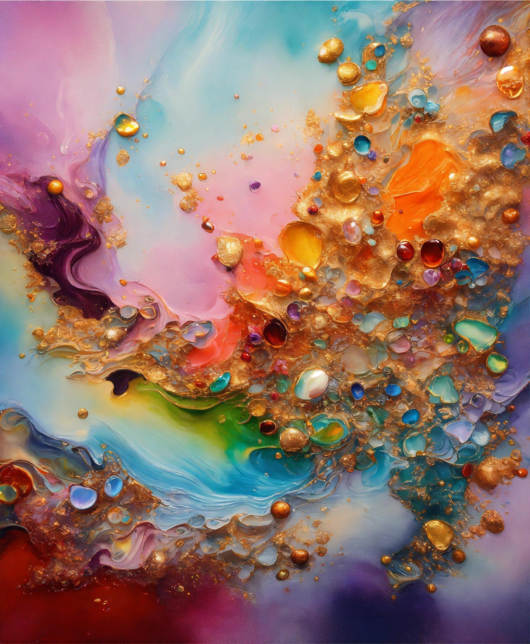 A Painting With Lots Of Different Colors And Bubbles