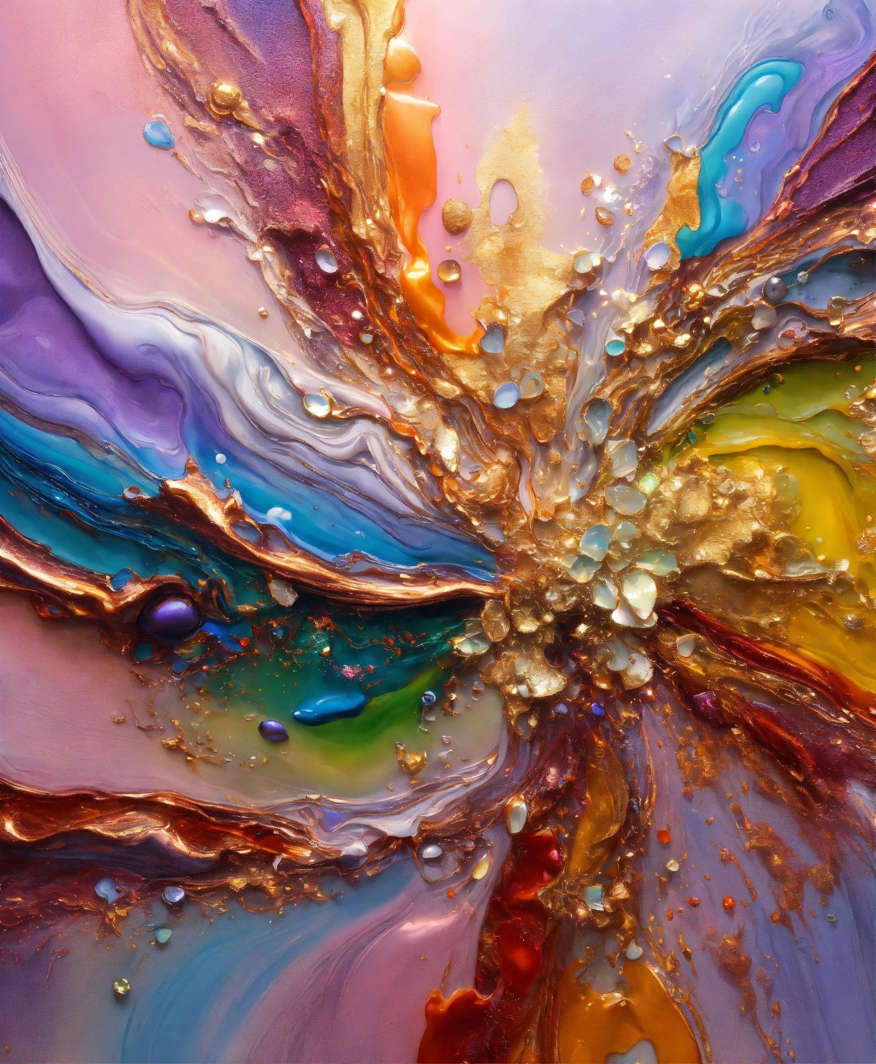 A Close Up Of A Colorful Painting With Drops Of Water