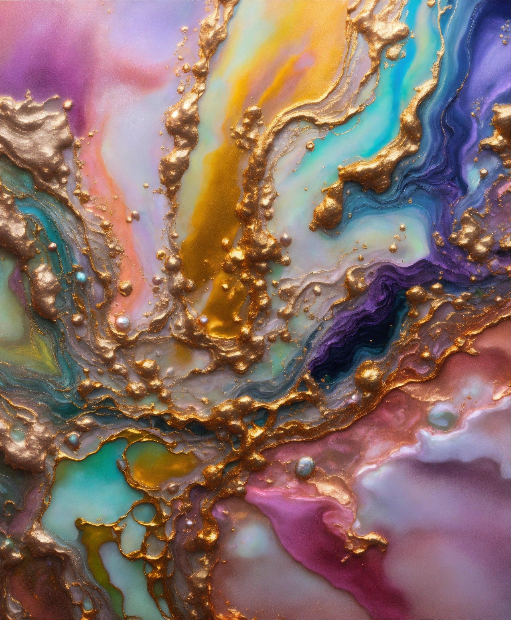 A Close Up Of A Painting With Gold And Purple Colors