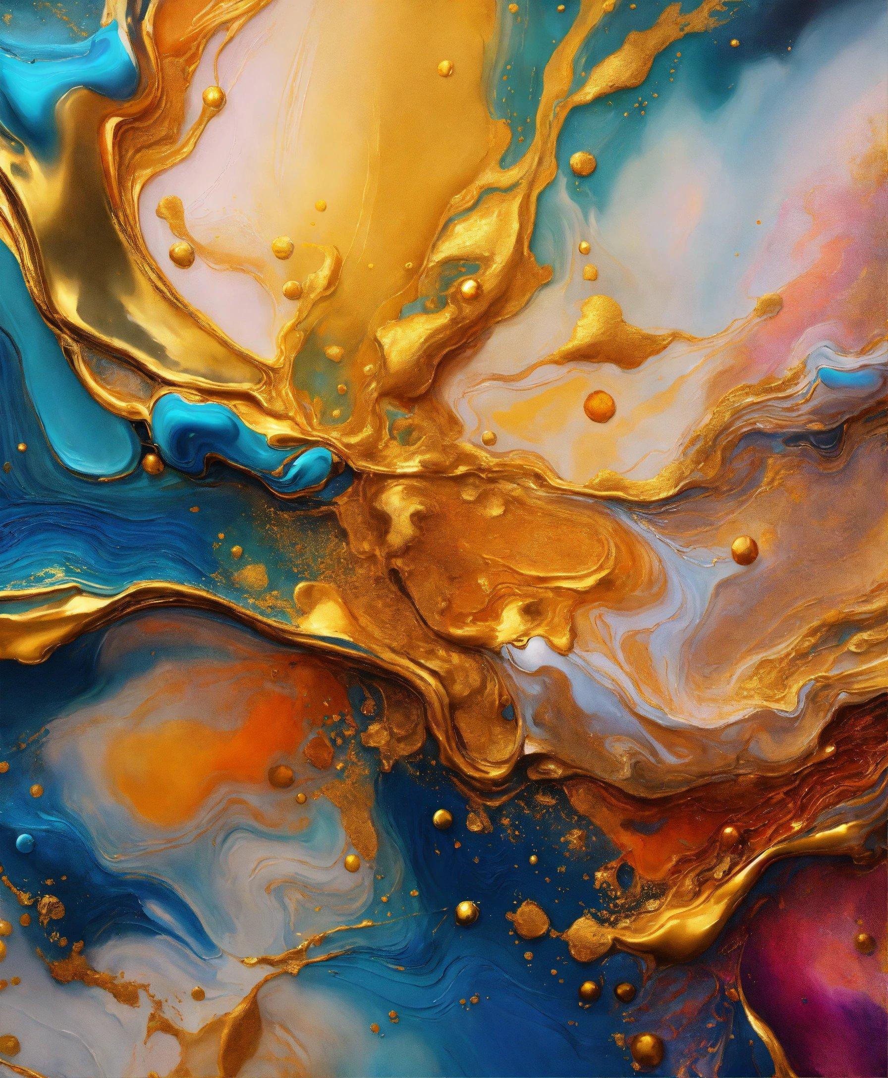 An Abstract Painting With Gold And Blue Colors