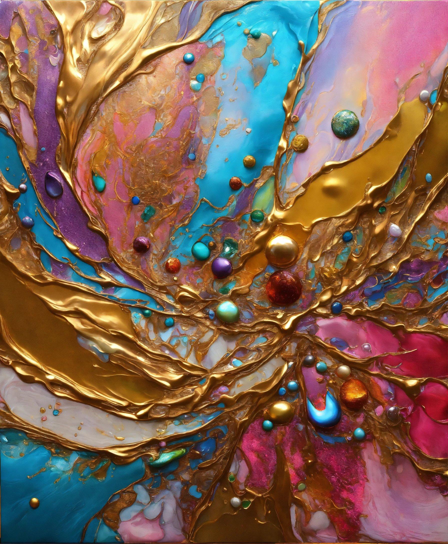 An Abstract Painting With Gold And Blue Colors