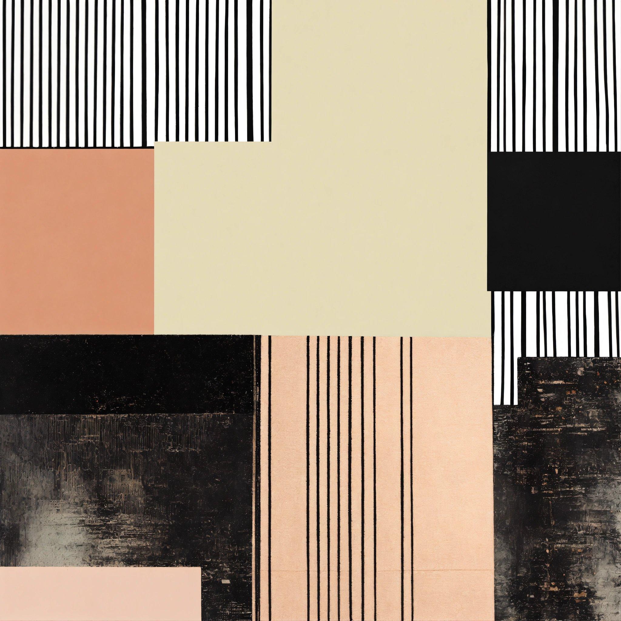 An Abstract Painting With Black, Beige, And Pink Colors