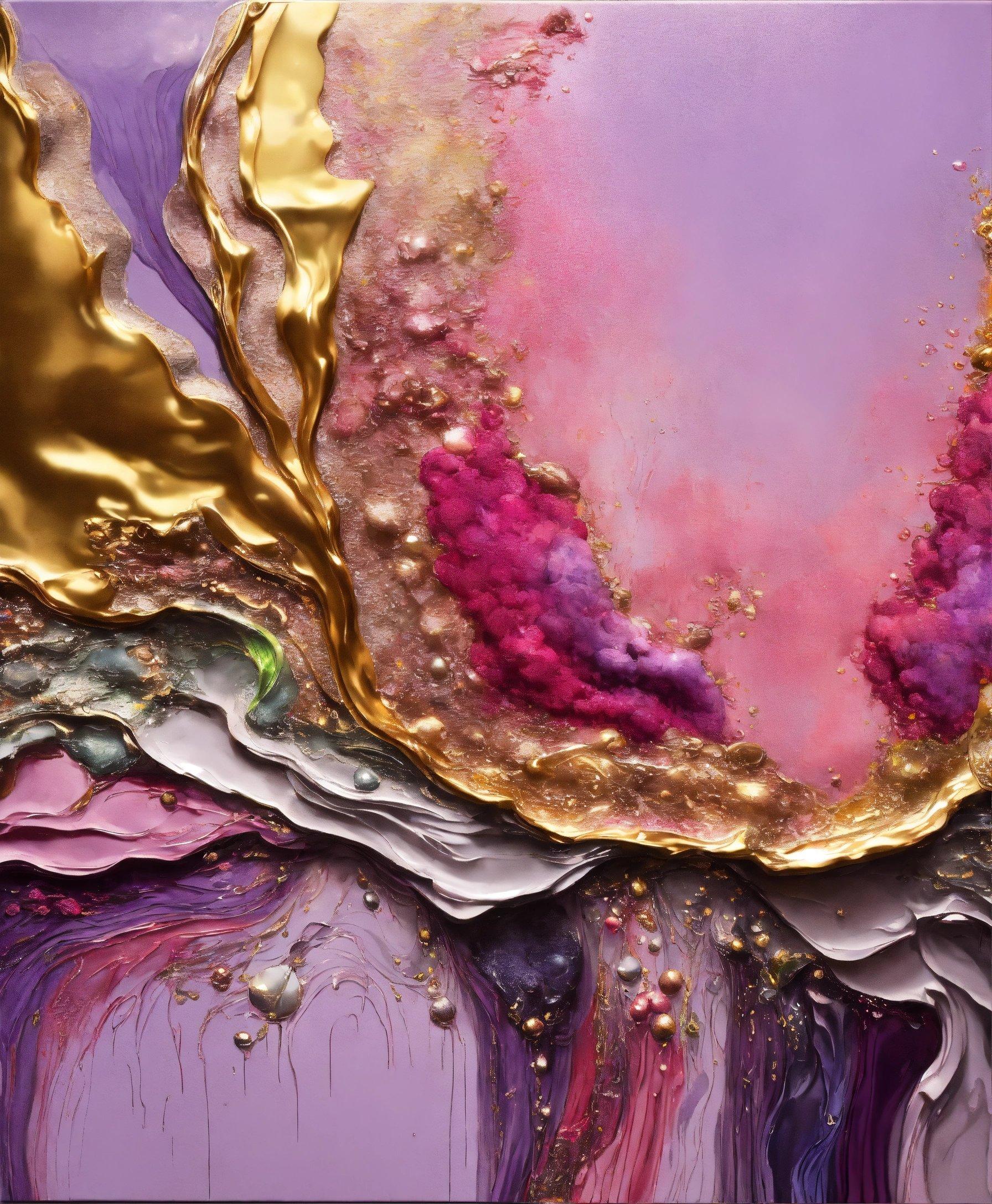 An Abstract Painting With Gold And Purple Colors