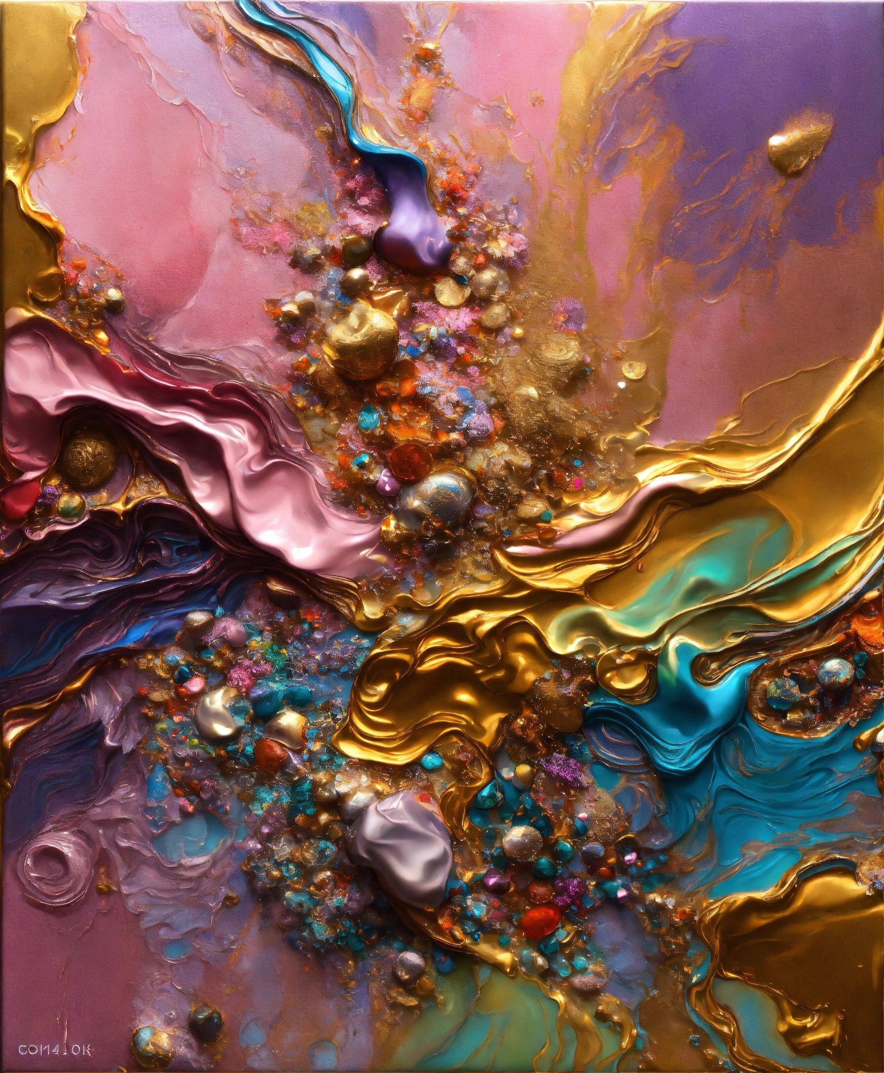 An Abstract Painting With Gold, Purple, And Blue Colors