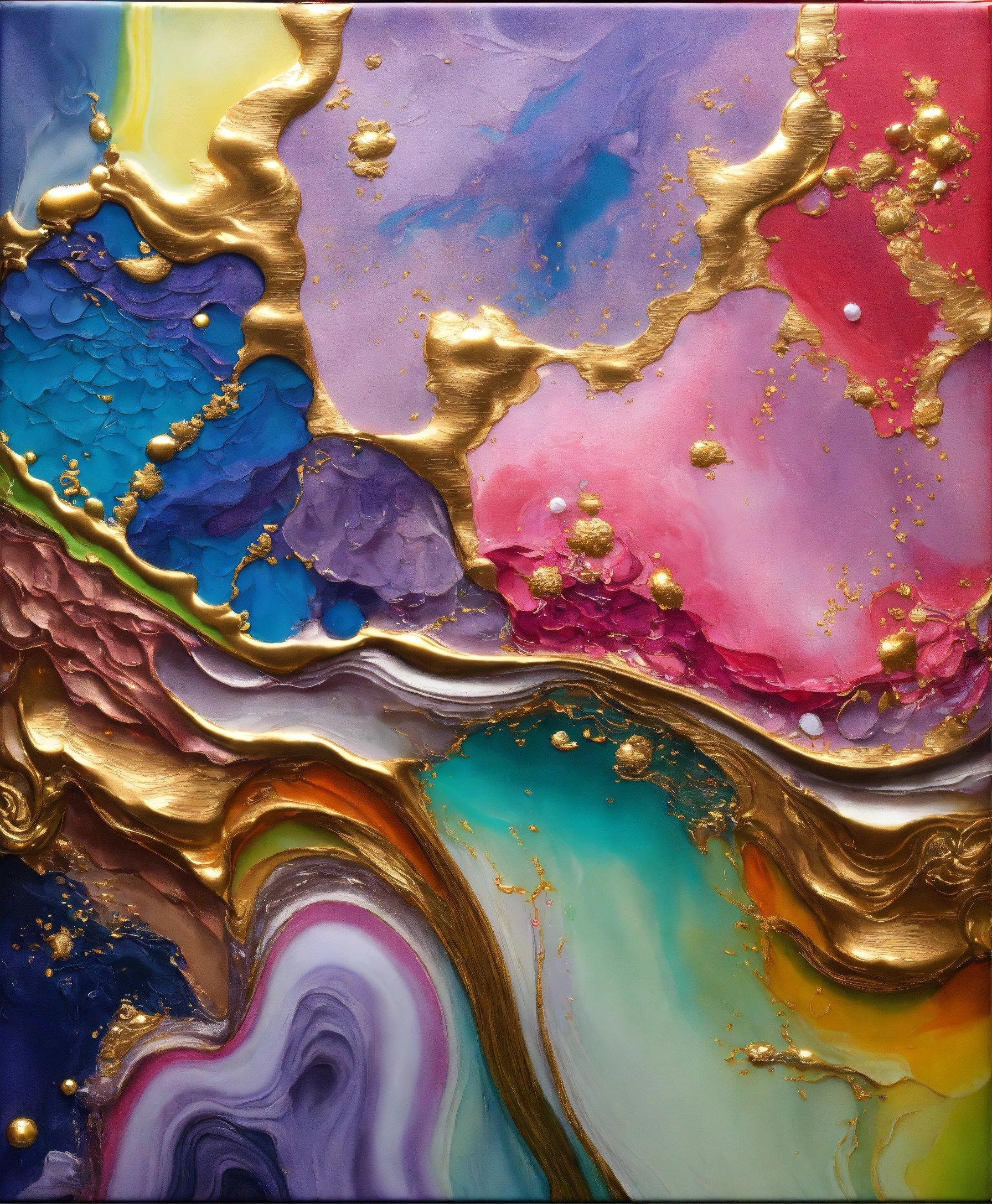 An Abstract Painting With Gold, Purple, And Blue Colors