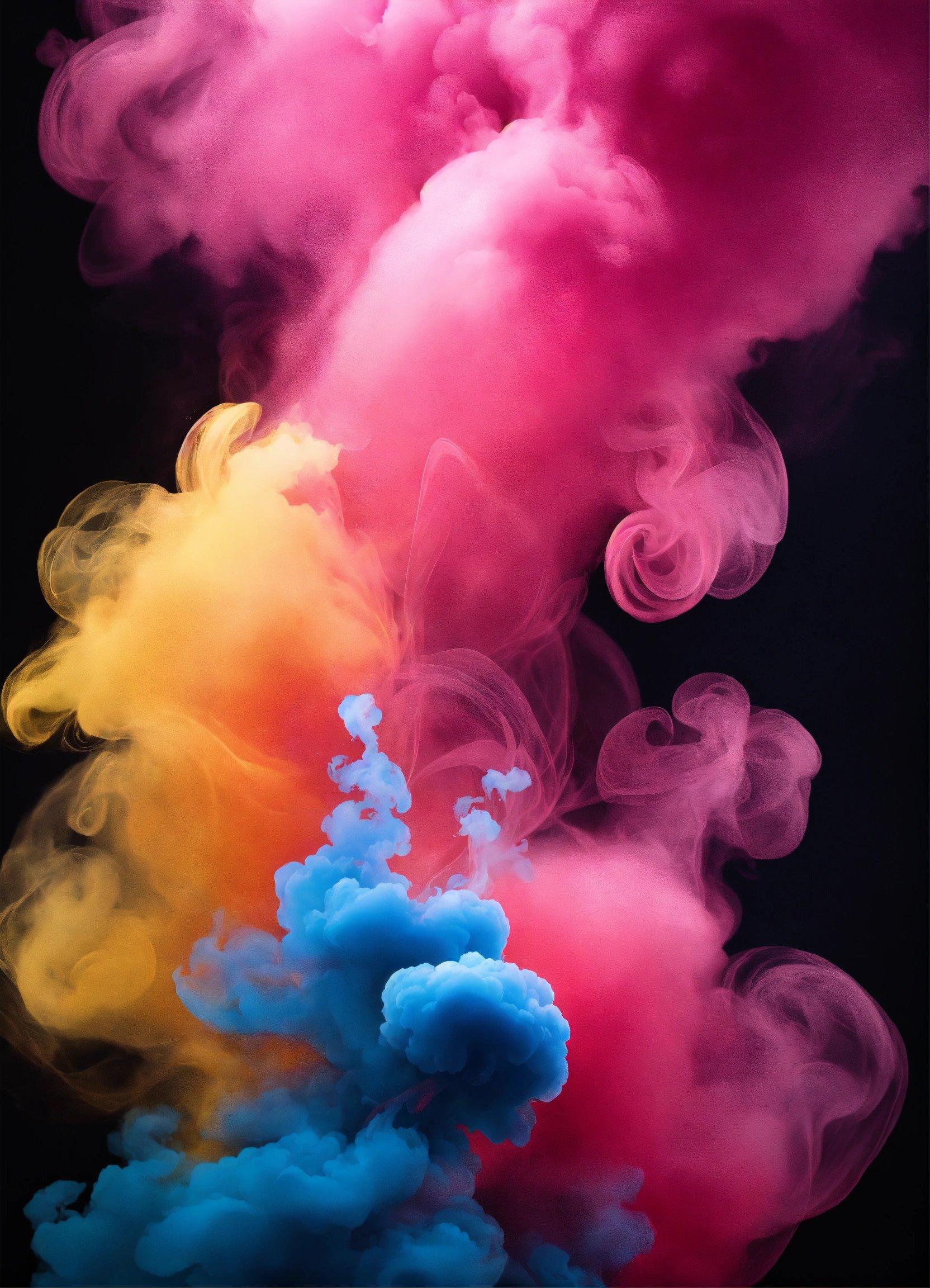 A Group Of Colorful Smokes Floating In The Air