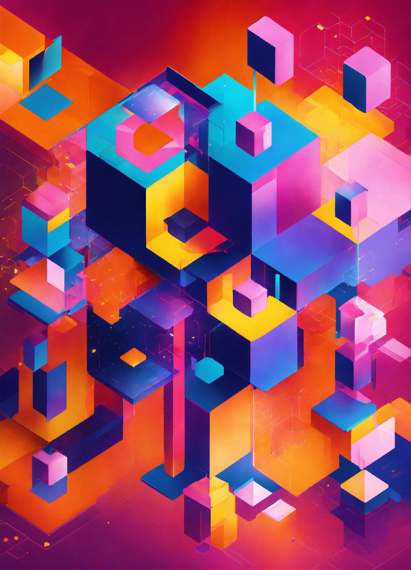 A Colorful Abstract Background With Squares And Cubes