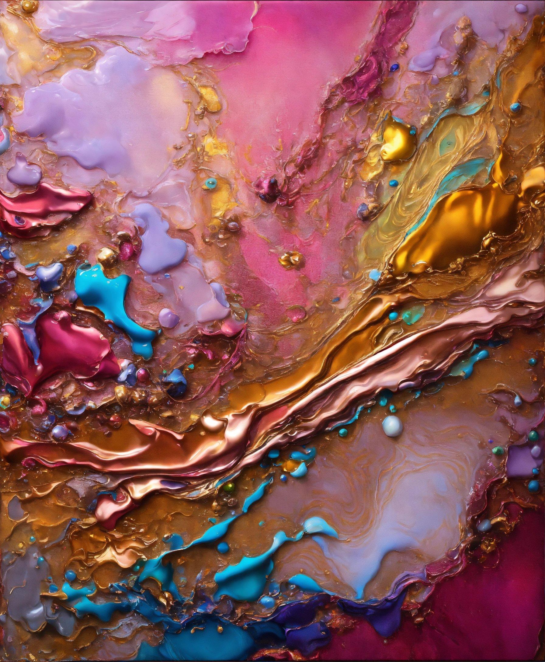 An Abstract Painting With Gold, Purple, And Blue Colors