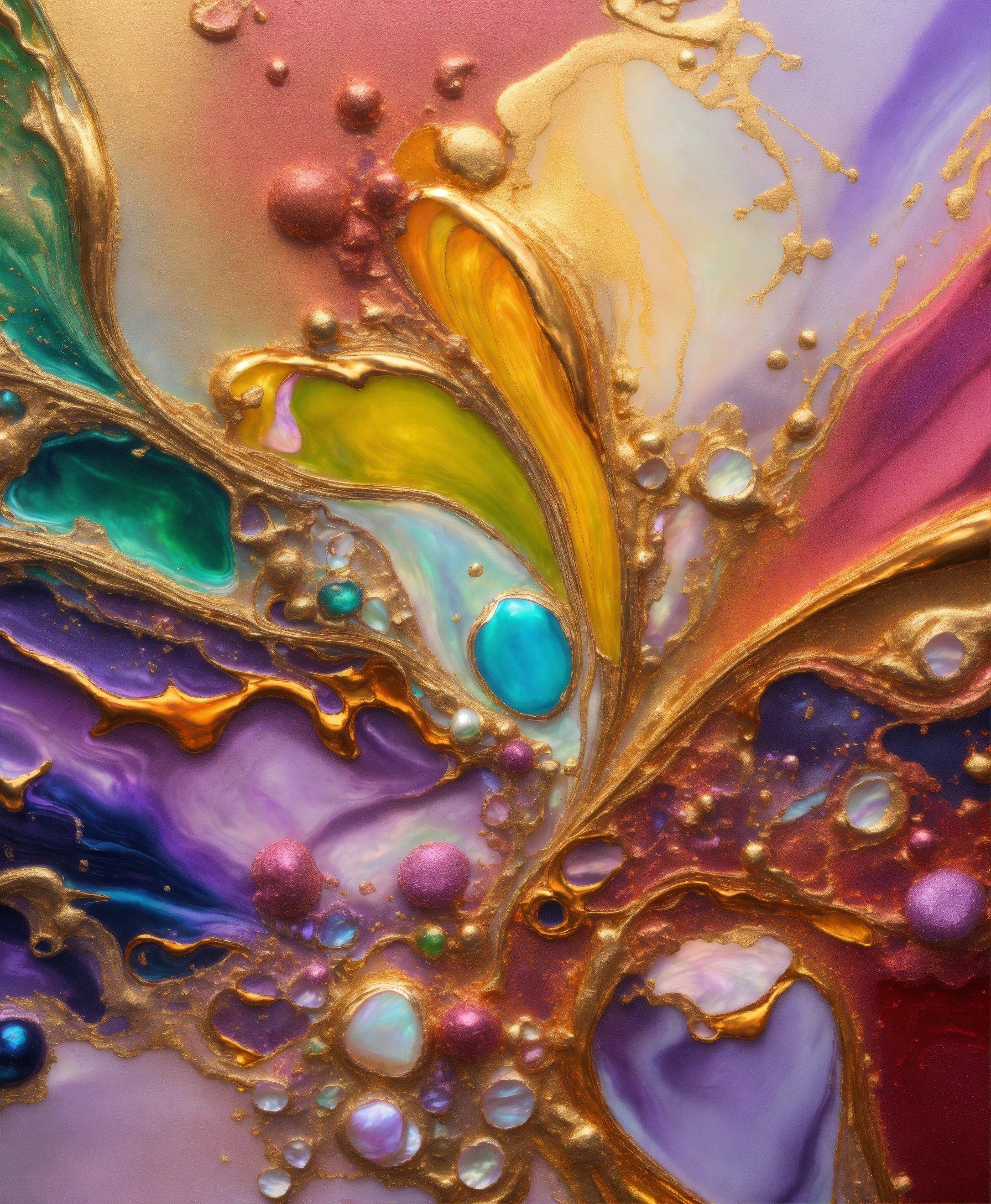 A Close Up Of A Colorful Painting With Lots Of Bubbles