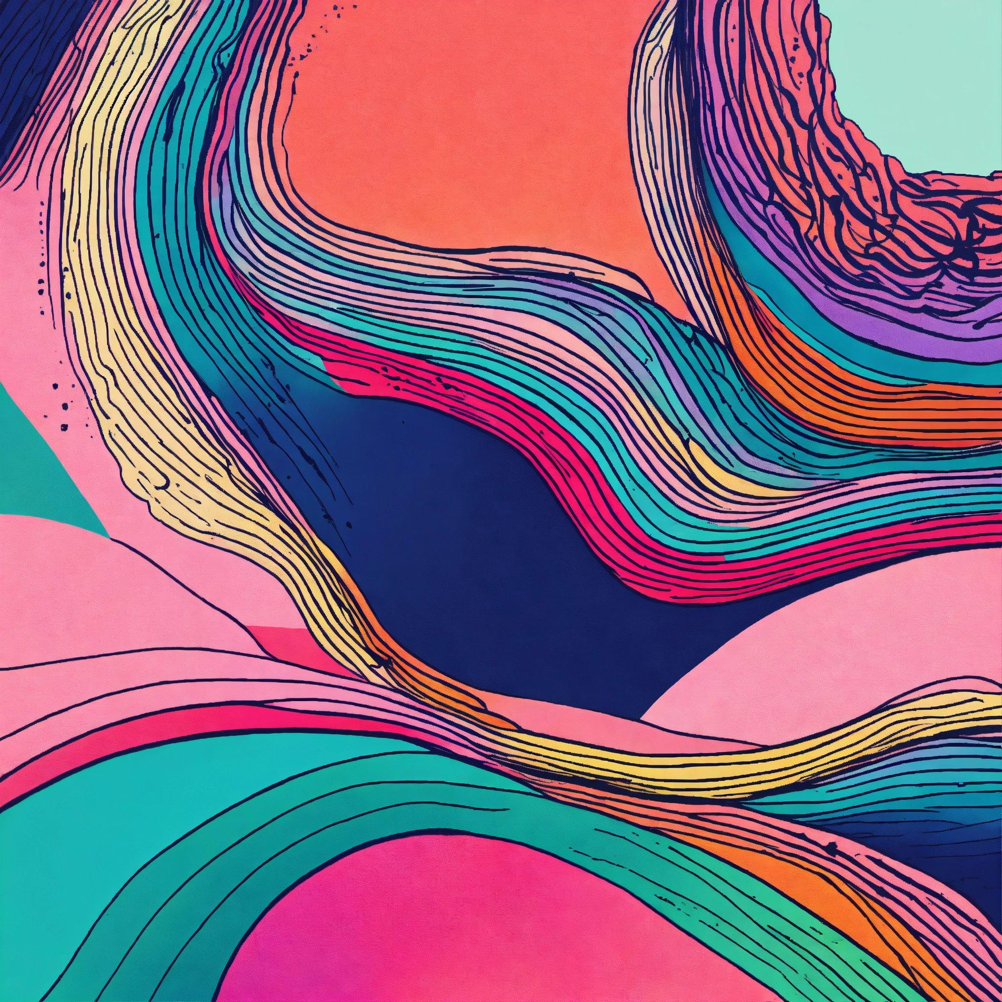 A Colorful Abstract Painting With Wavy Lines