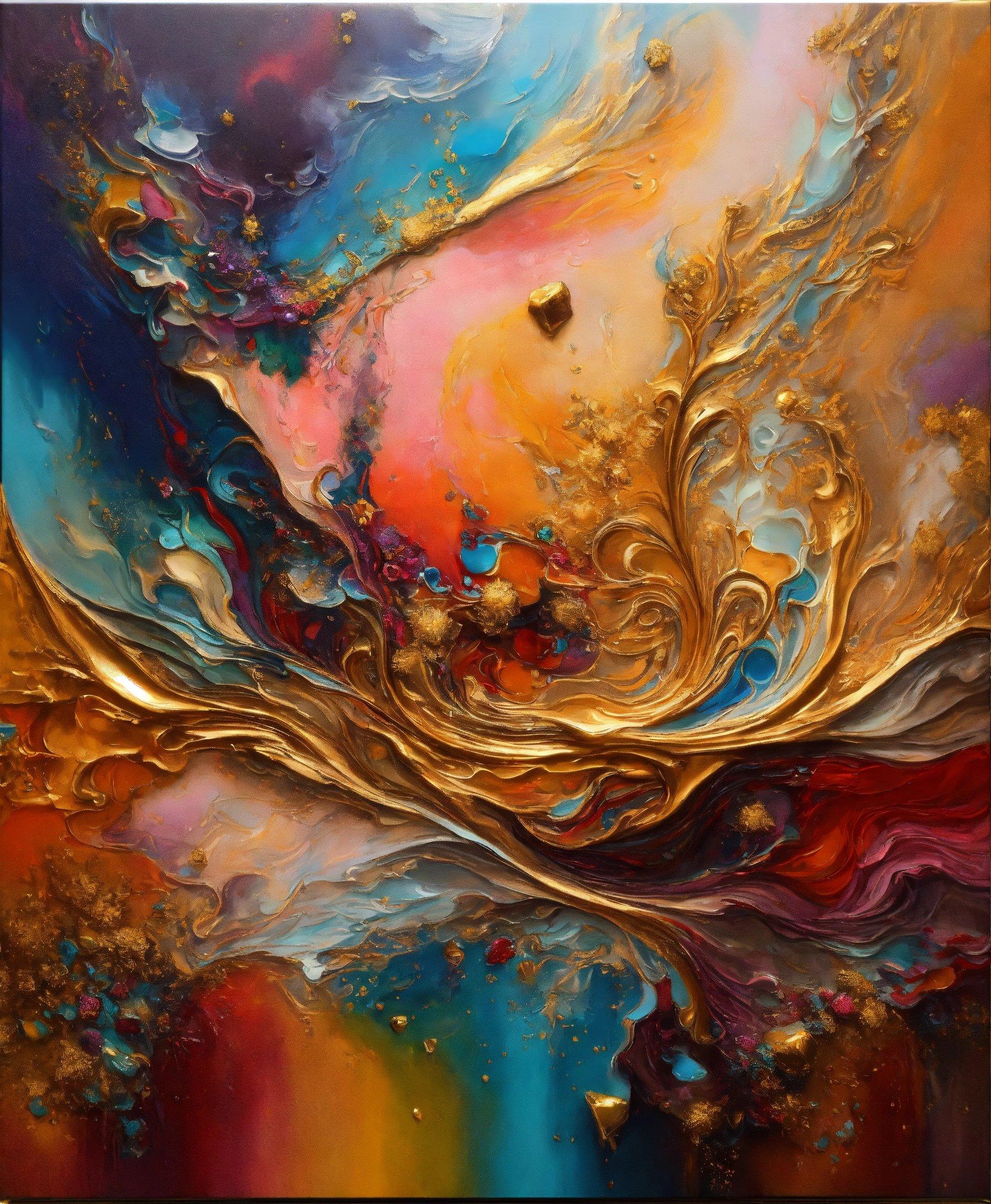 An Abstract Painting With Gold And Blue Colors