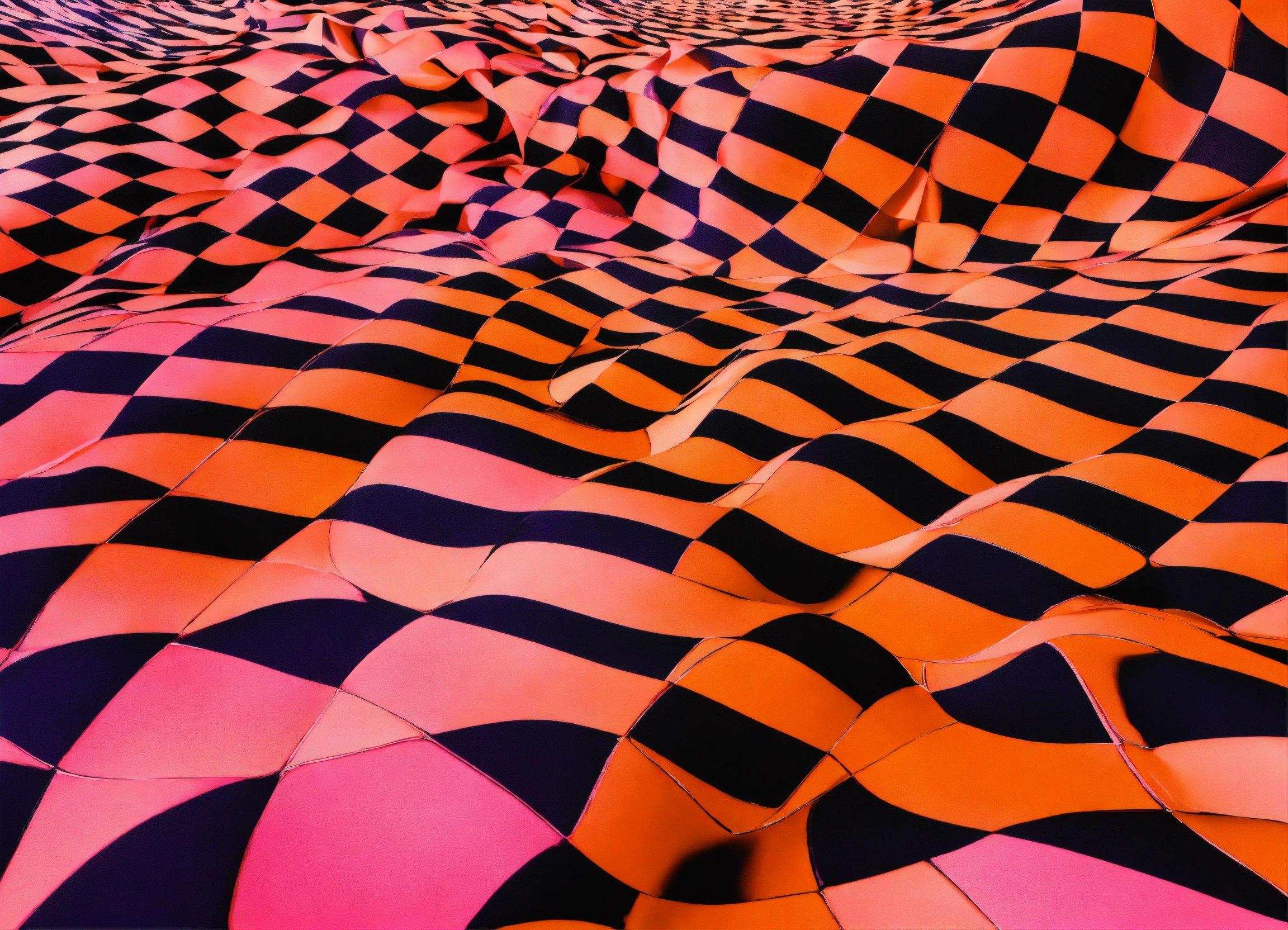 An Abstract Image Of An Orange And Black Checkerboard Pattern