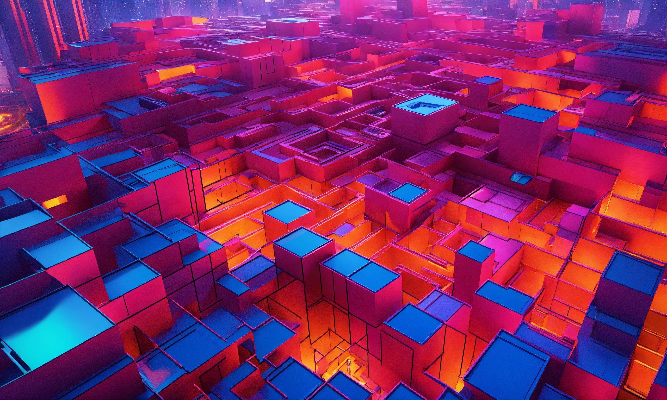 An Abstract Image Of Cubes In A City