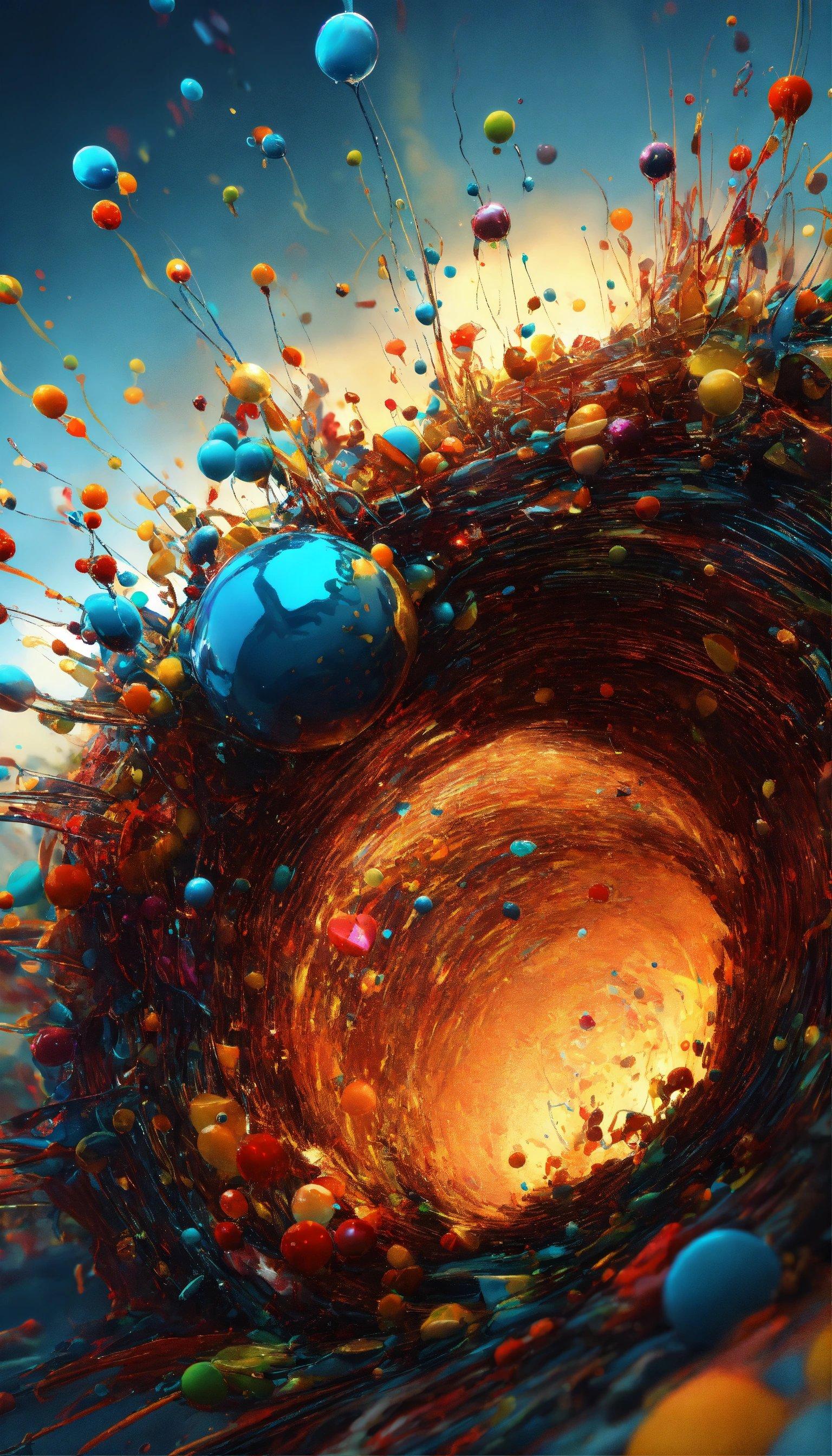 An Abstract Painting Of A Ball Being Blown By The Wind