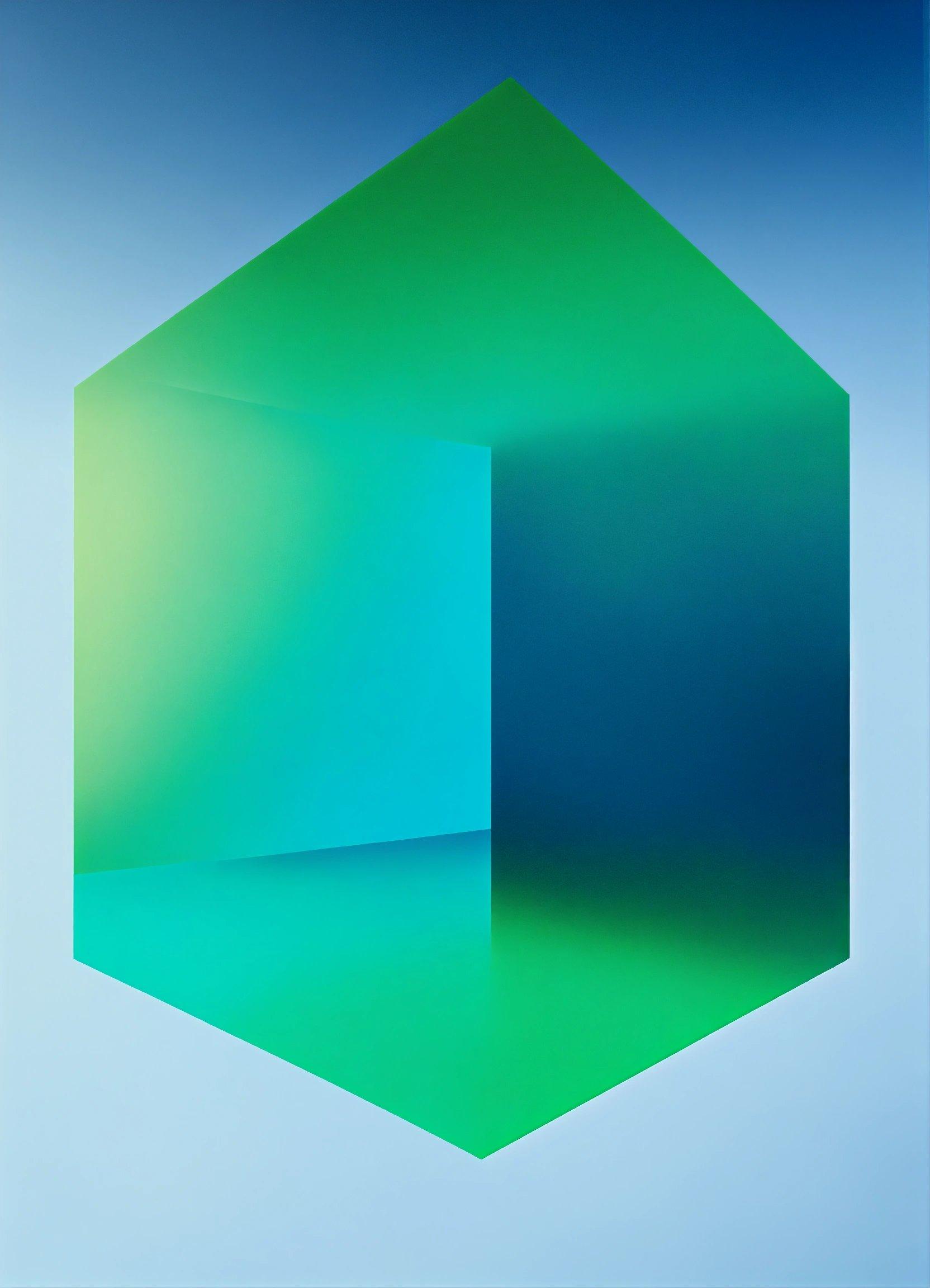 An Abstract Painting Of A Blue And Green Hexagon