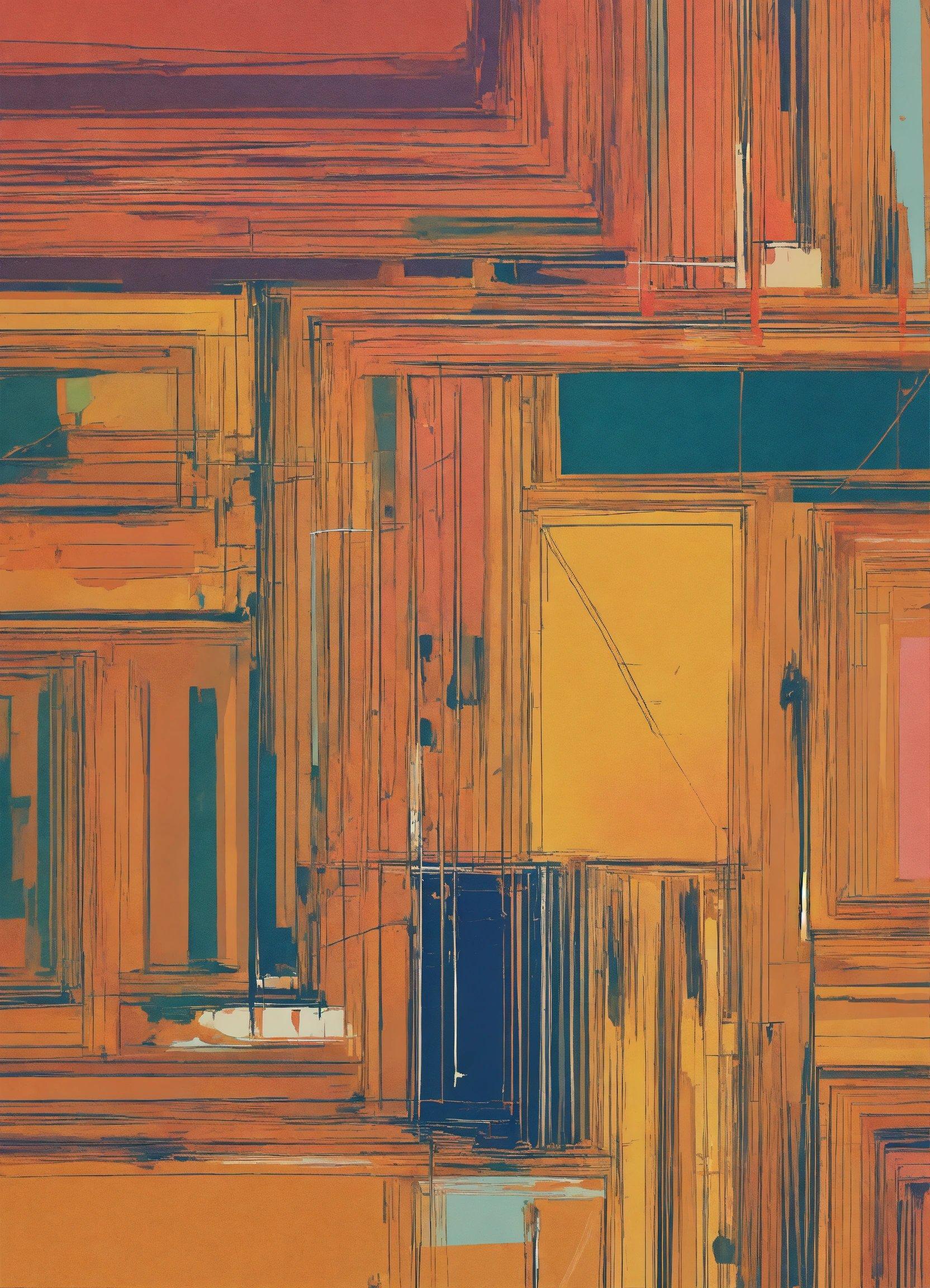 An Abstract Painting Of A Bunch Of Doors