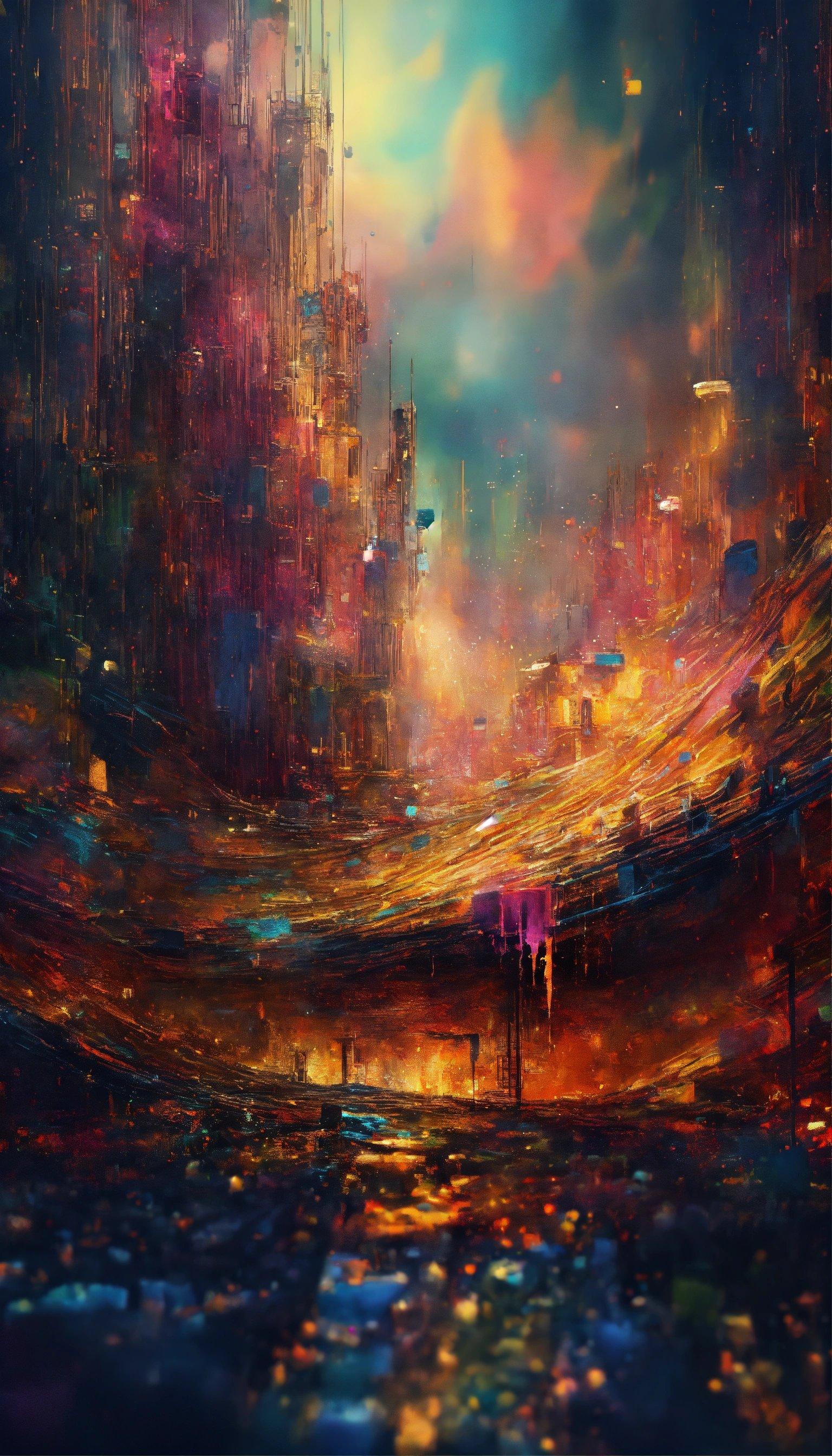 An Abstract Painting Of A Cityscape With Buildings