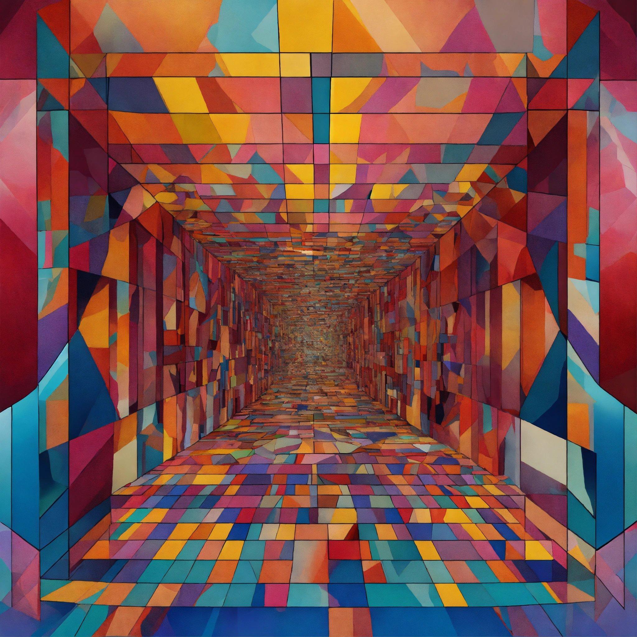 An Abstract Painting Of A Colorful Hallway