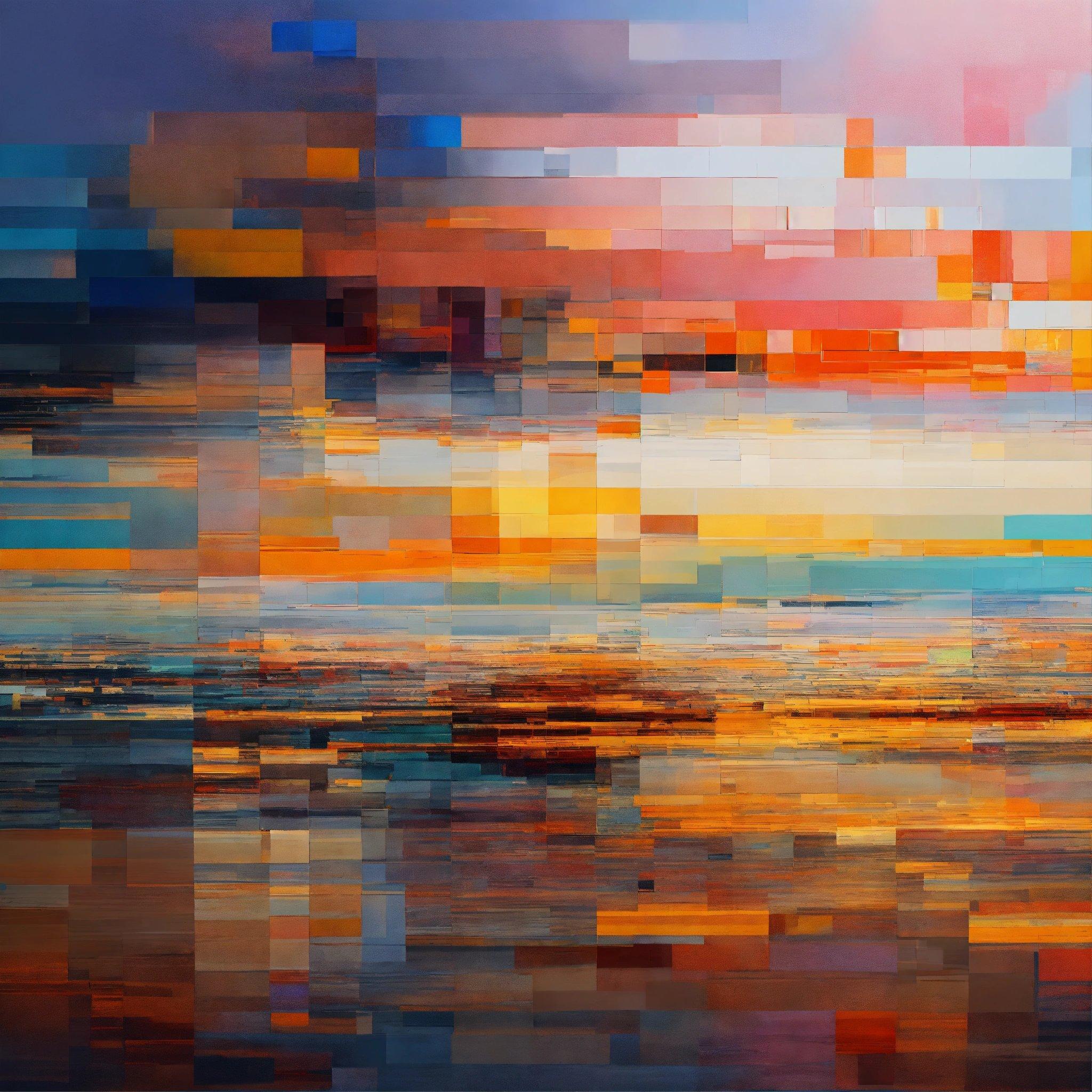 An Abstract Painting Of A Colorful Sky And Water