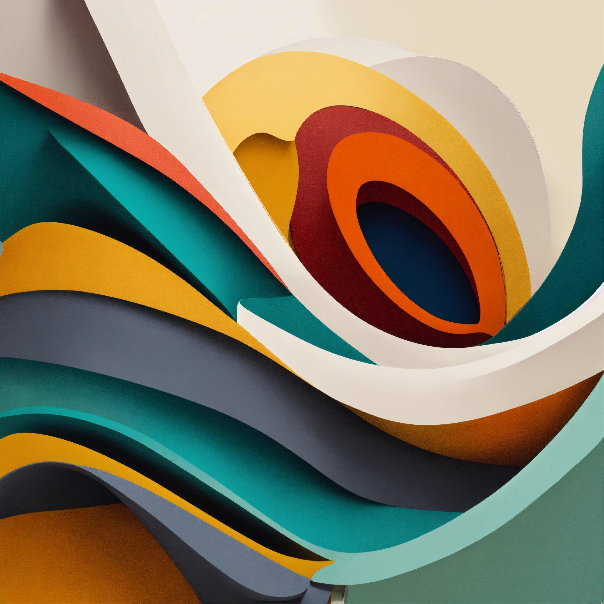 An Abstract Painting Of A Colorful Wave Of Paper