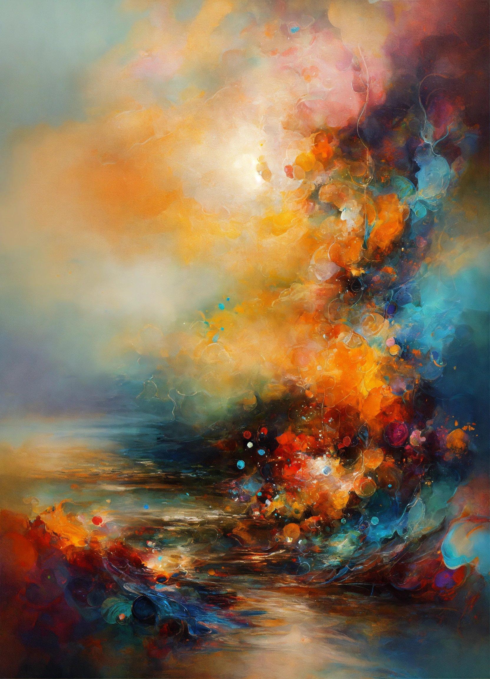 An Abstract Painting Of A Colorful Wave