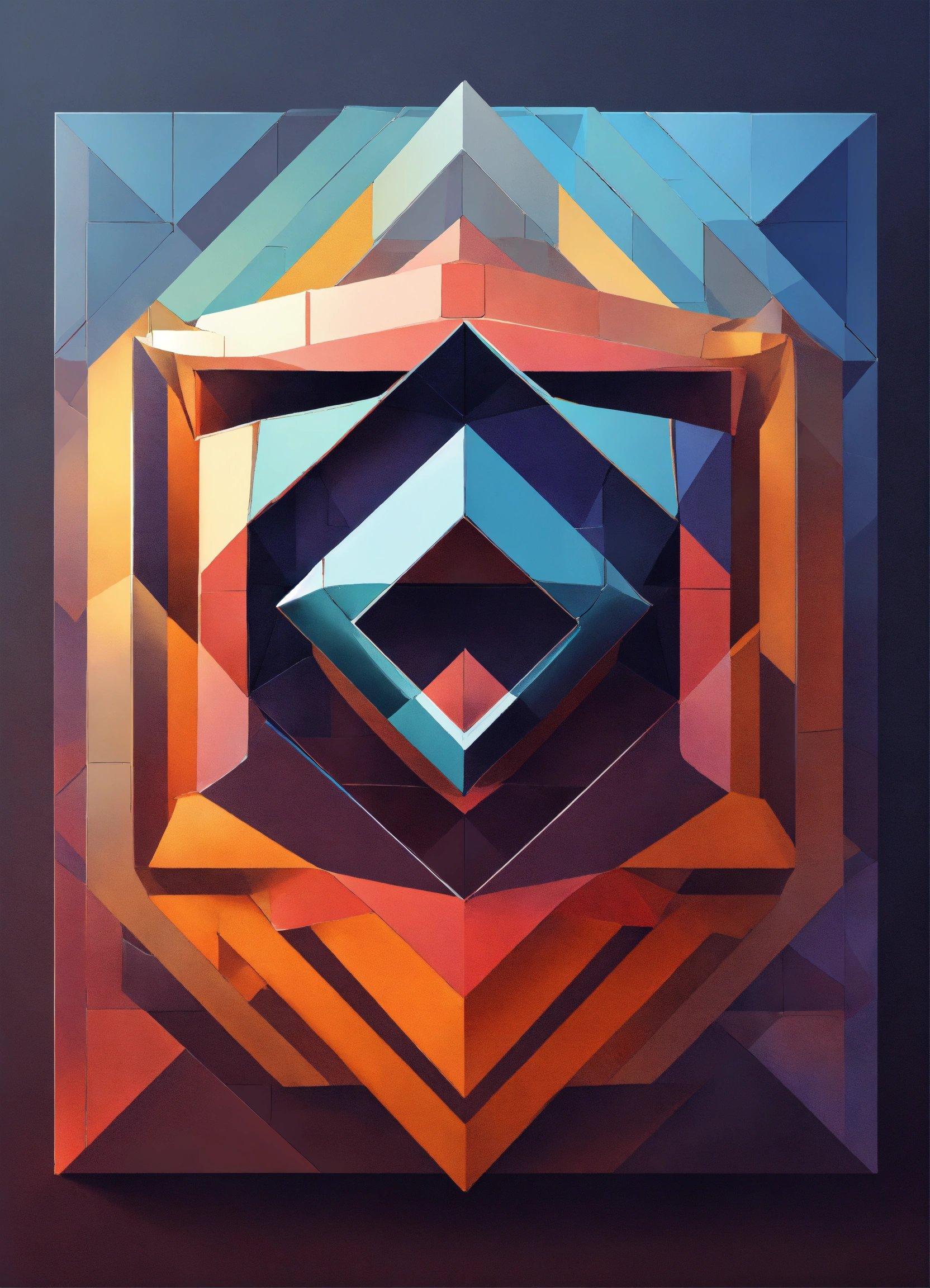 An Abstract Painting Of A Cube With Different Colors