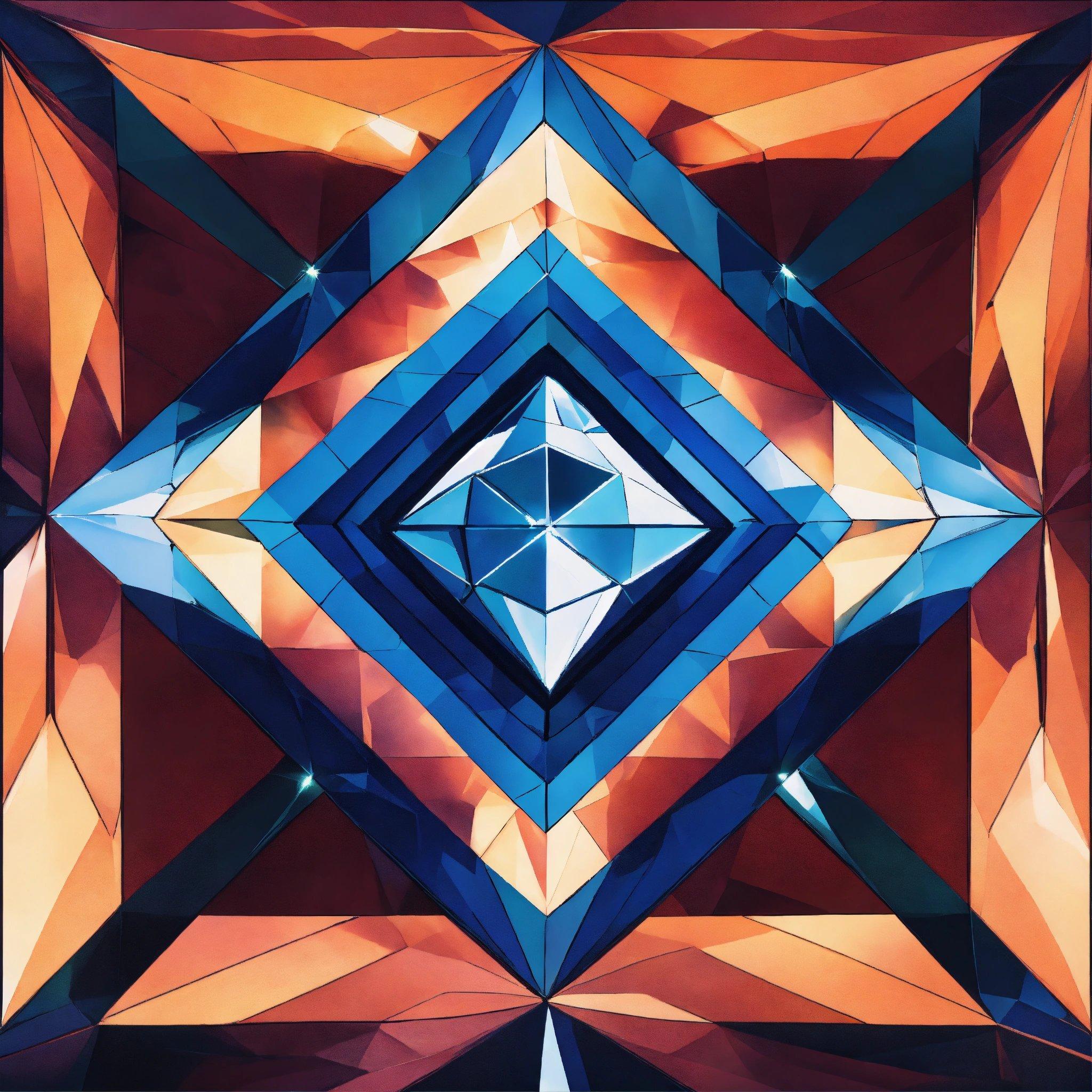 An Abstract Painting Of A Diamond In Red, Orange, And Blue