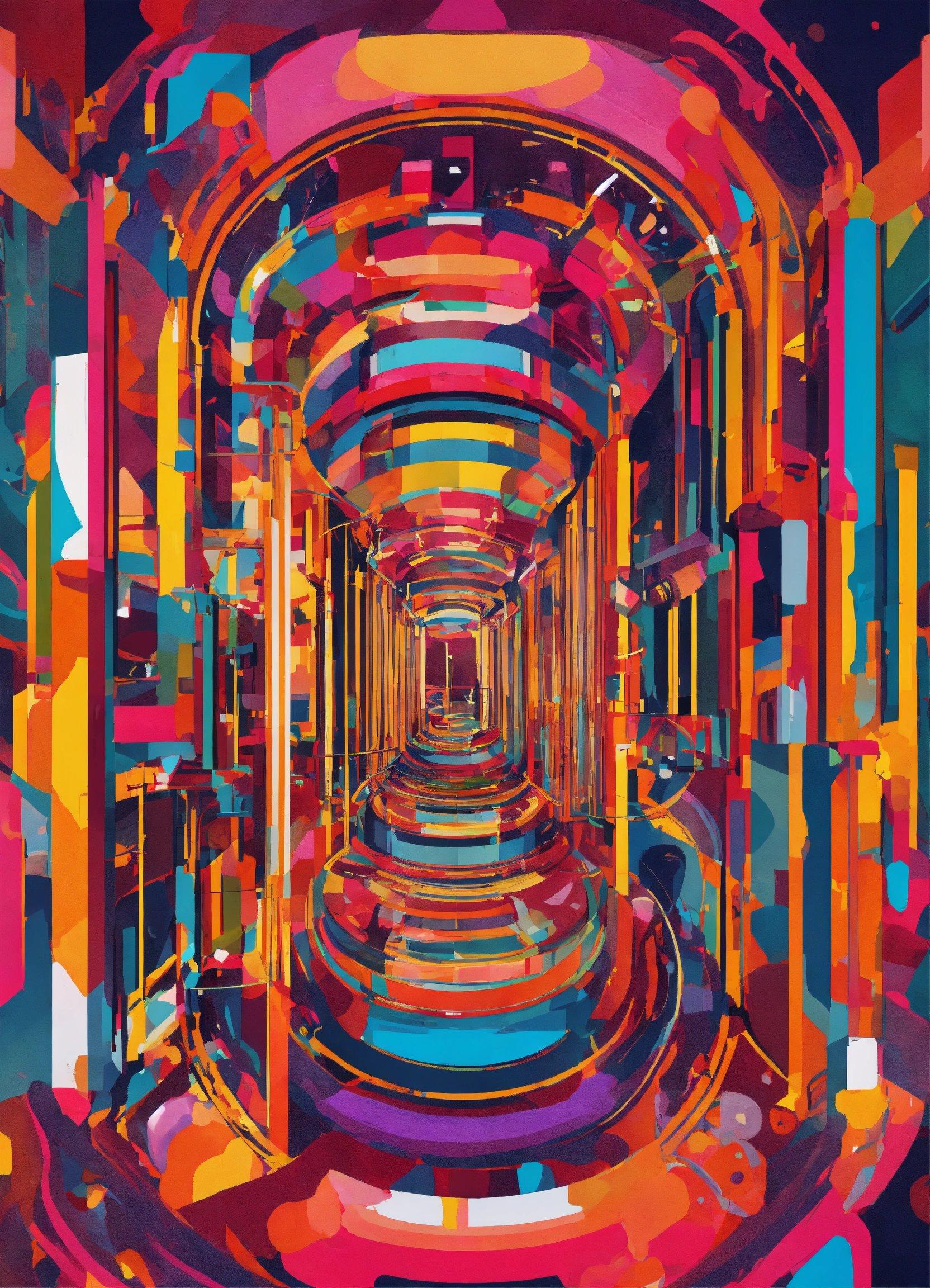 An Abstract Painting Of A Hallway With Multiple Colors