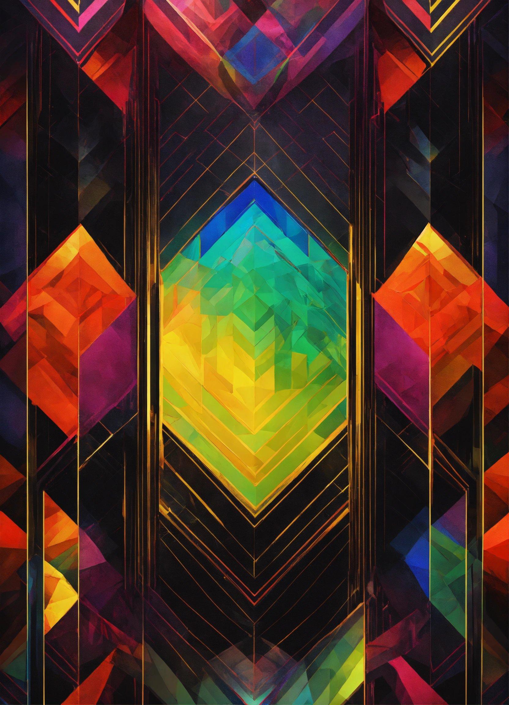 An Abstract Painting Of A Multicolored Diamond Pattern