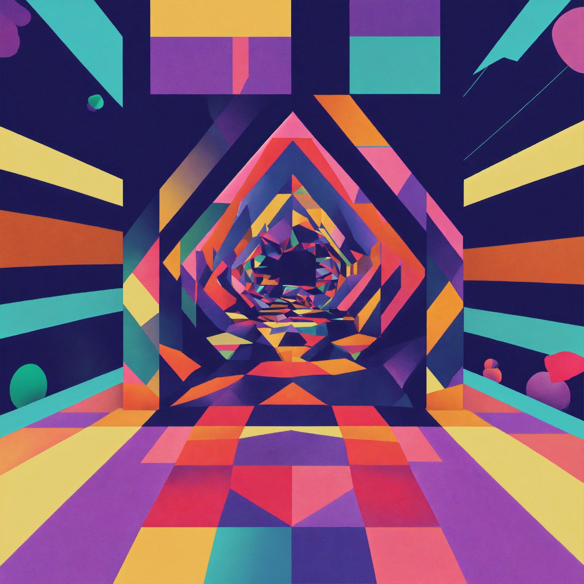 An Abstract Painting Of A Multicolored Tunnel