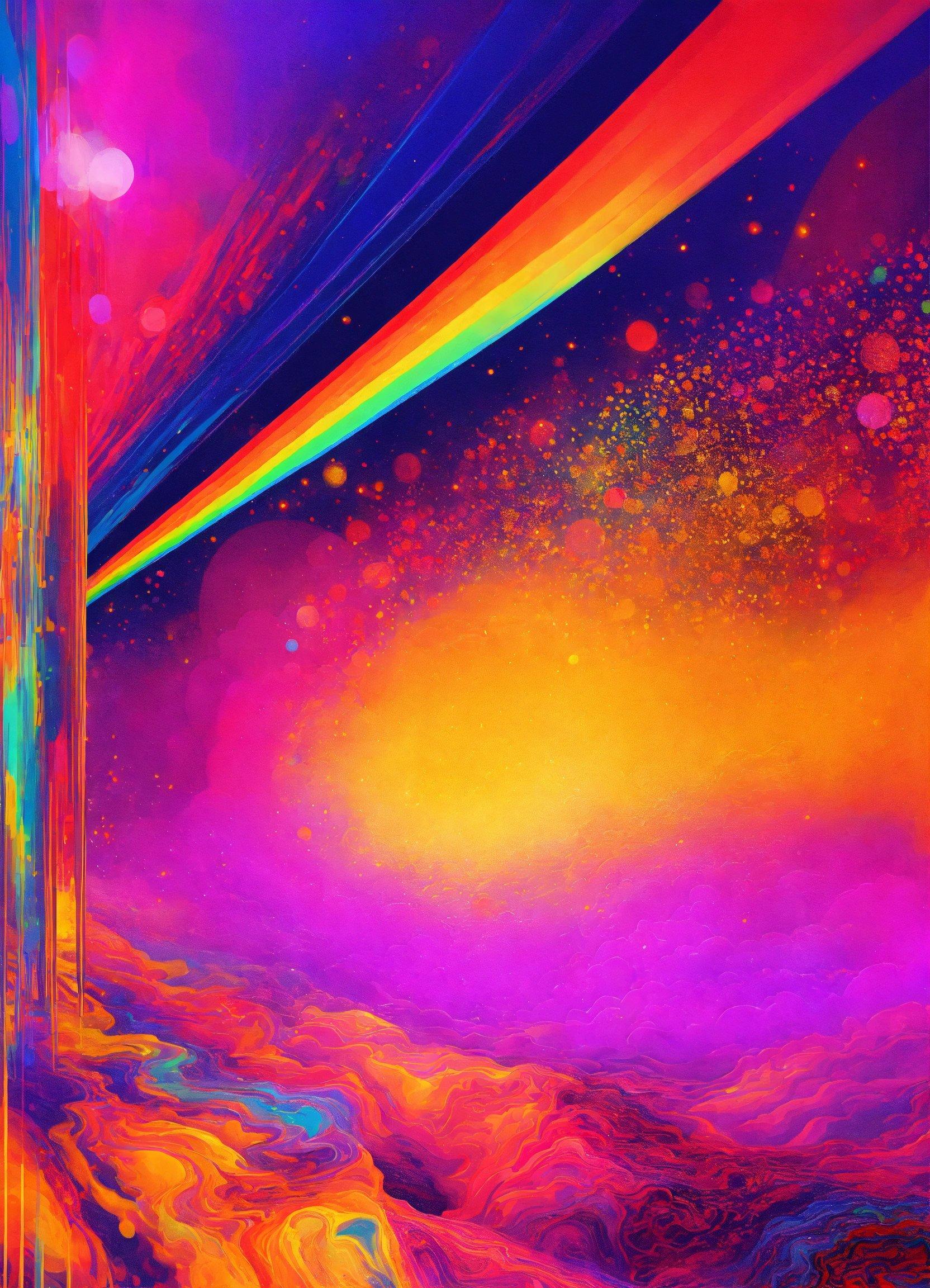 An Abstract Painting Of A Rainbow Colored Sky