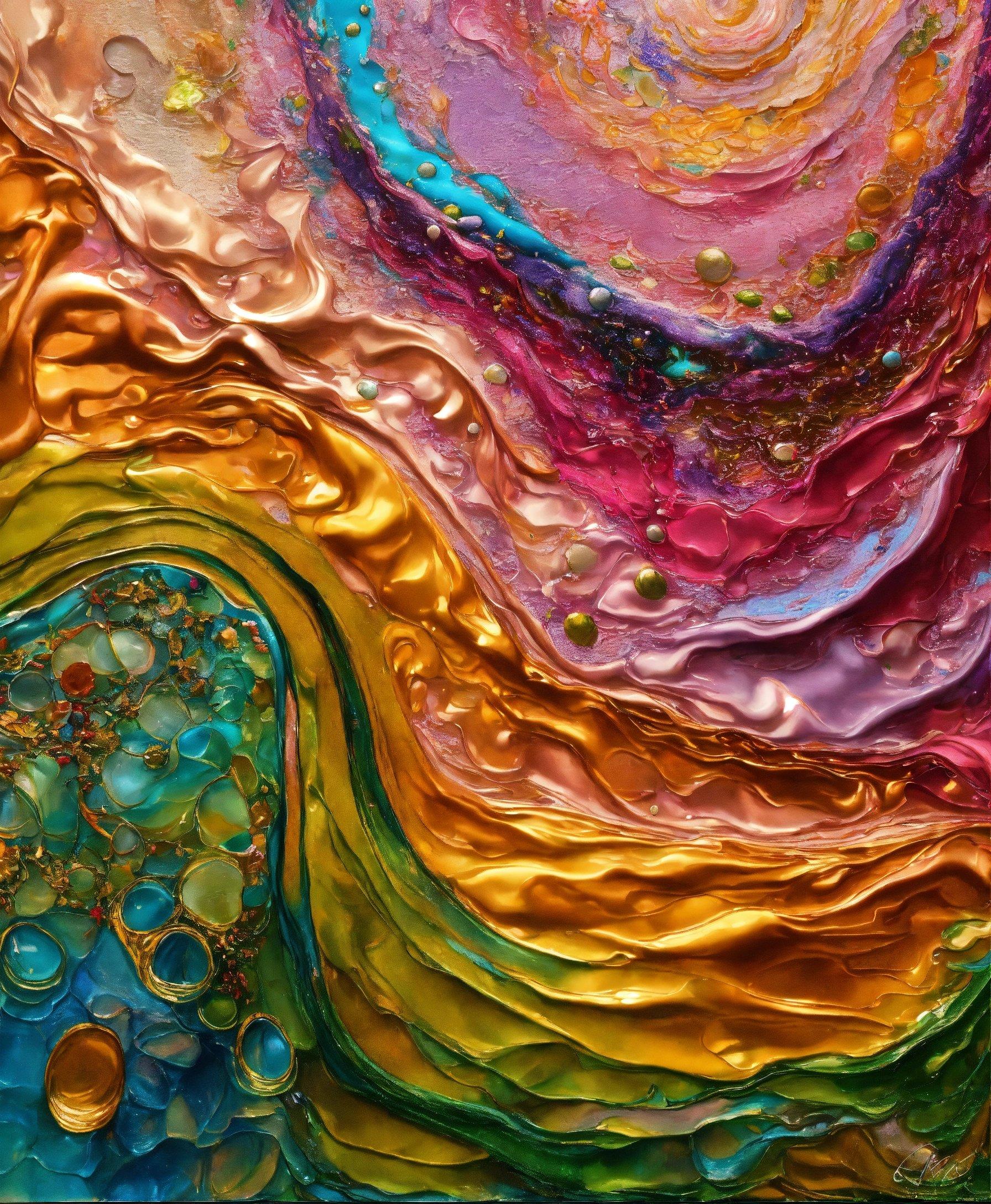 An Abstract Painting Of A Rainbow Colored Wave