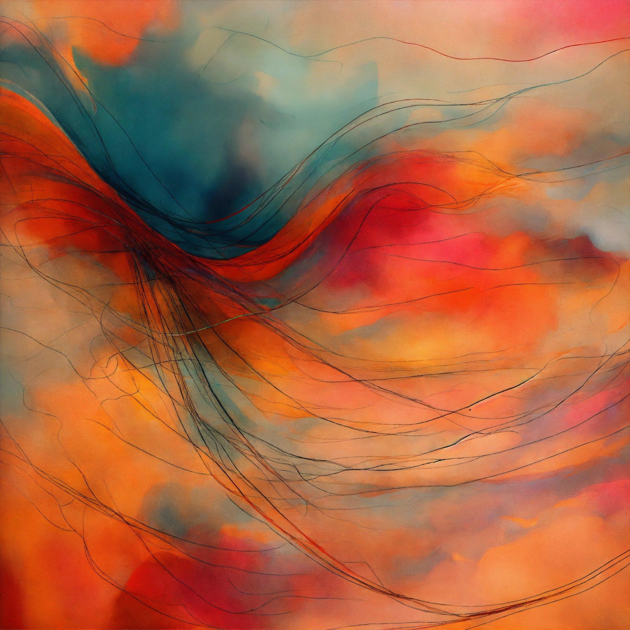 An Abstract Painting Of A Red, Orange, And Blue Wave