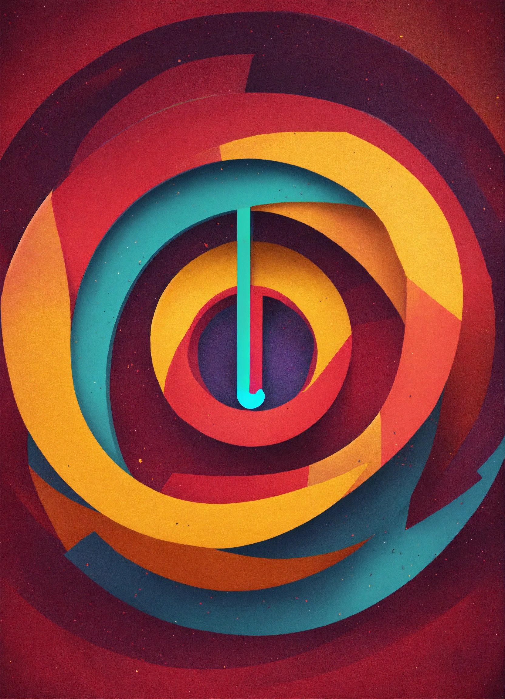 An Abstract Painting Of A Red, Yellow, And Blue Spiral