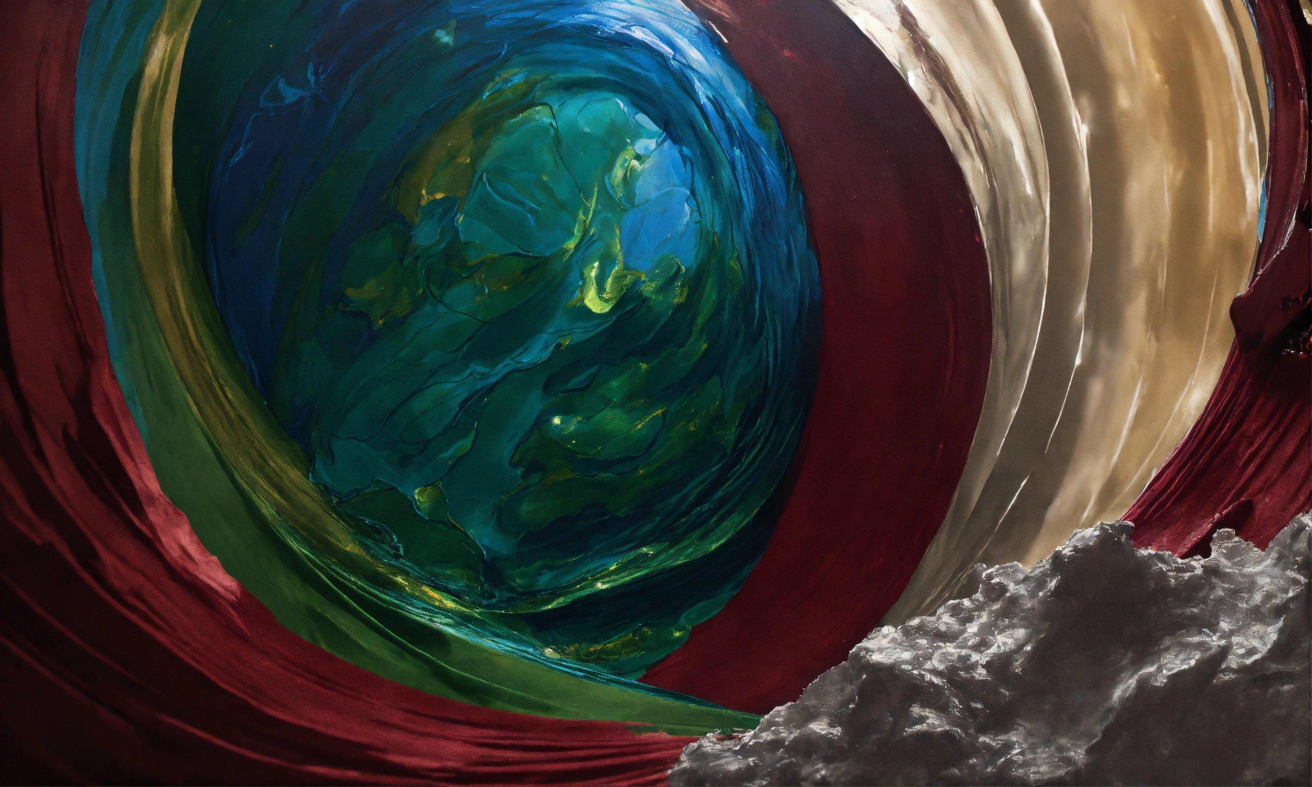 An Abstract Painting Of A Red, Yellow, And Blue Swirl