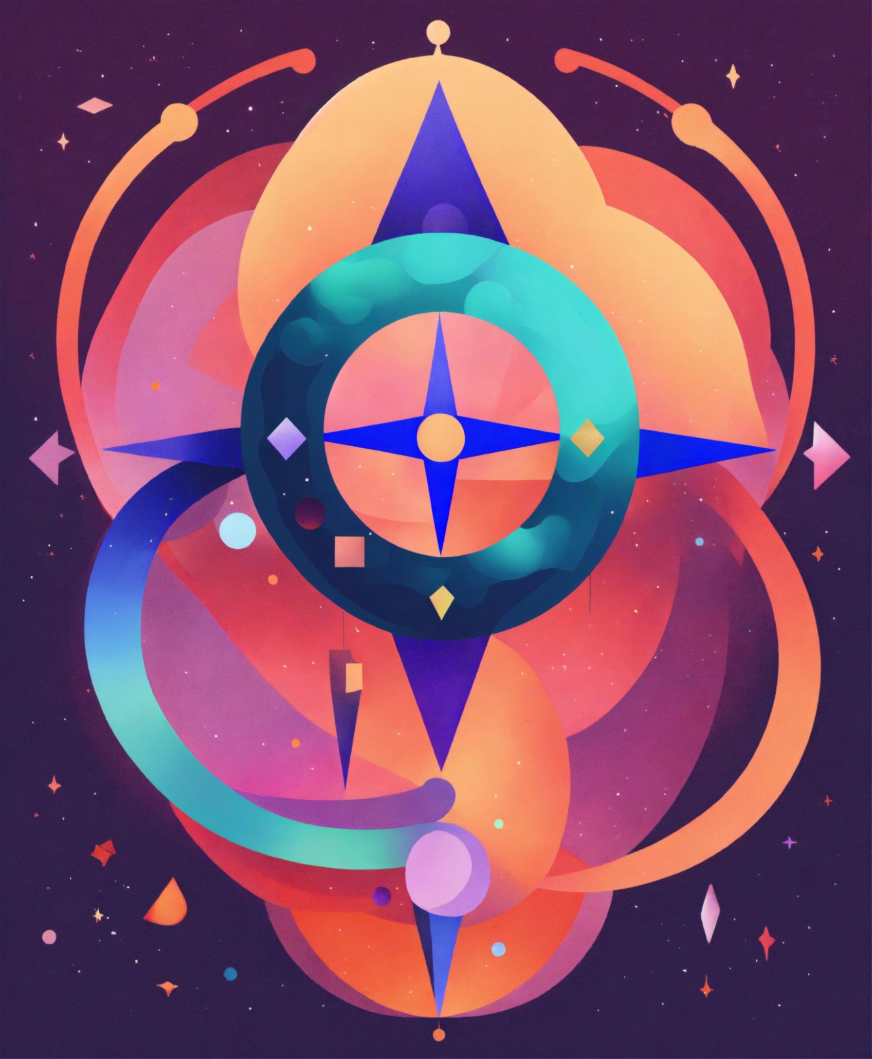 An Abstract Painting Of A Star Surrounded By Circles