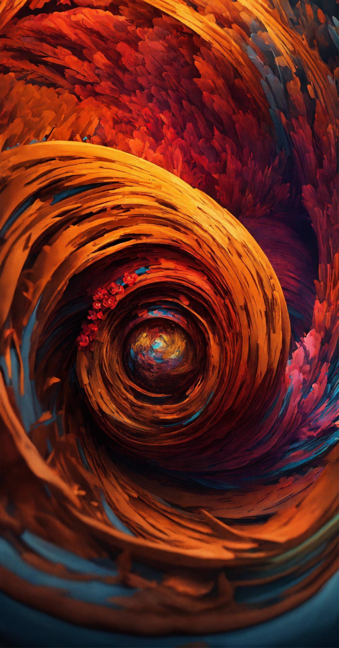 An Abstract Painting Of A Swirl Of Orange And Red