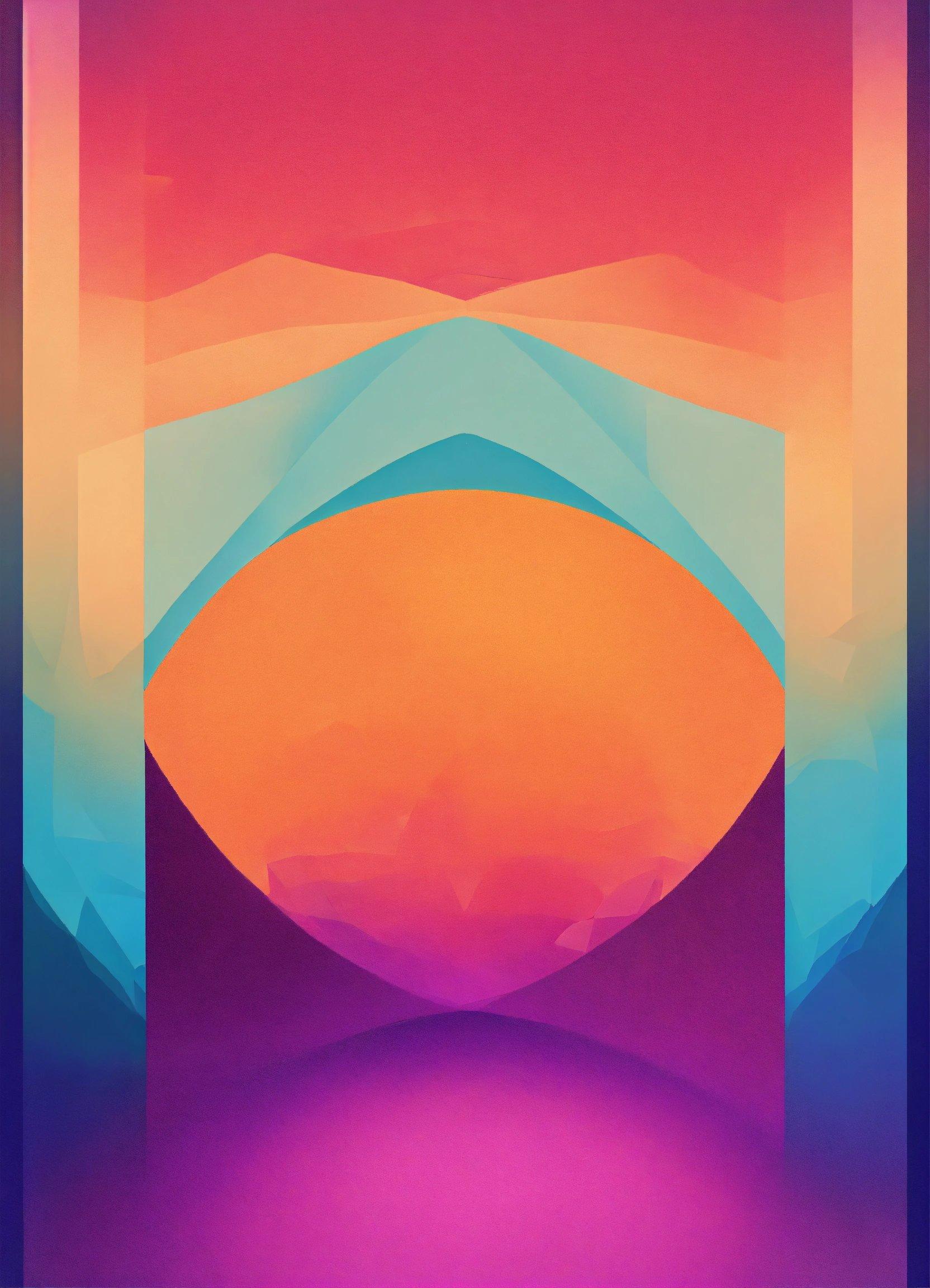 An Abstract Painting Of An Orange And Blue Ball