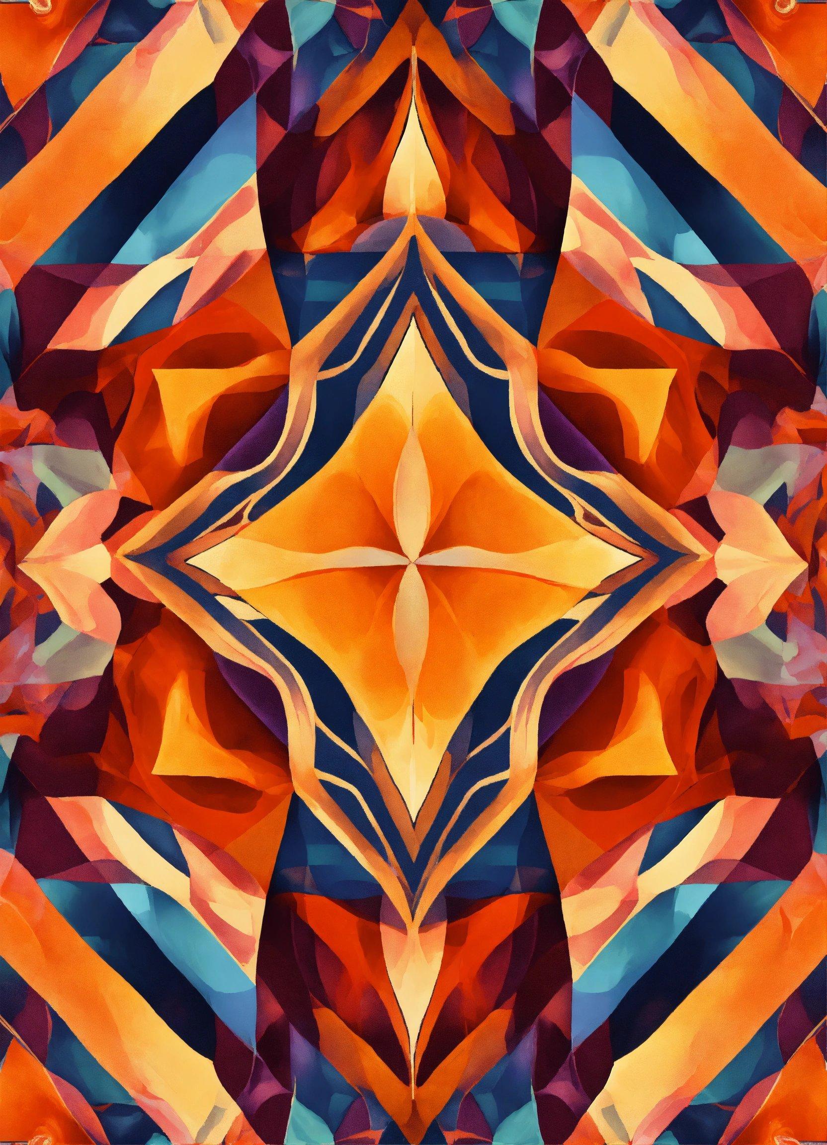 An Abstract Painting Of An Orange And Blue Pattern