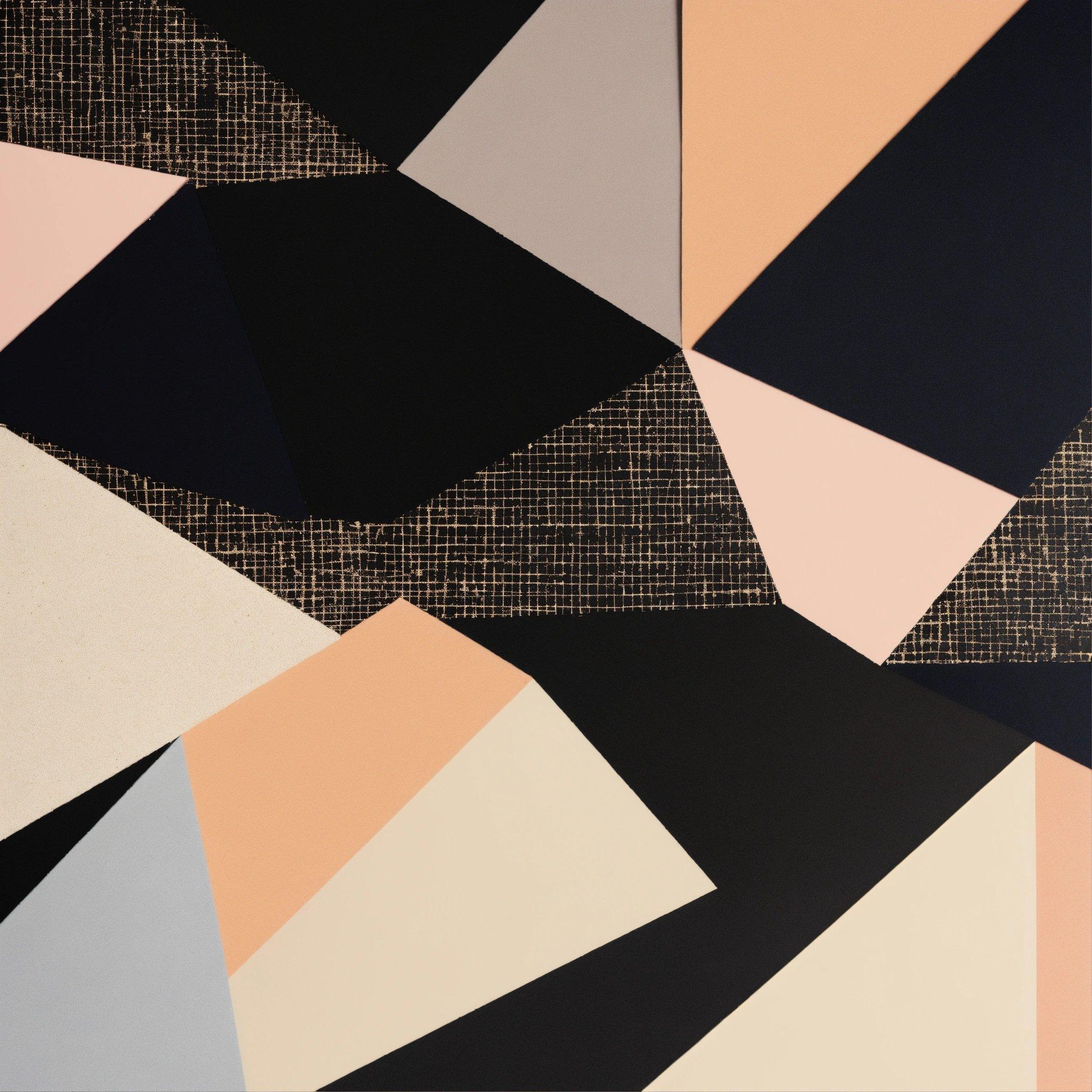 An Abstract Painting Of Black, White, And Pink Shapes