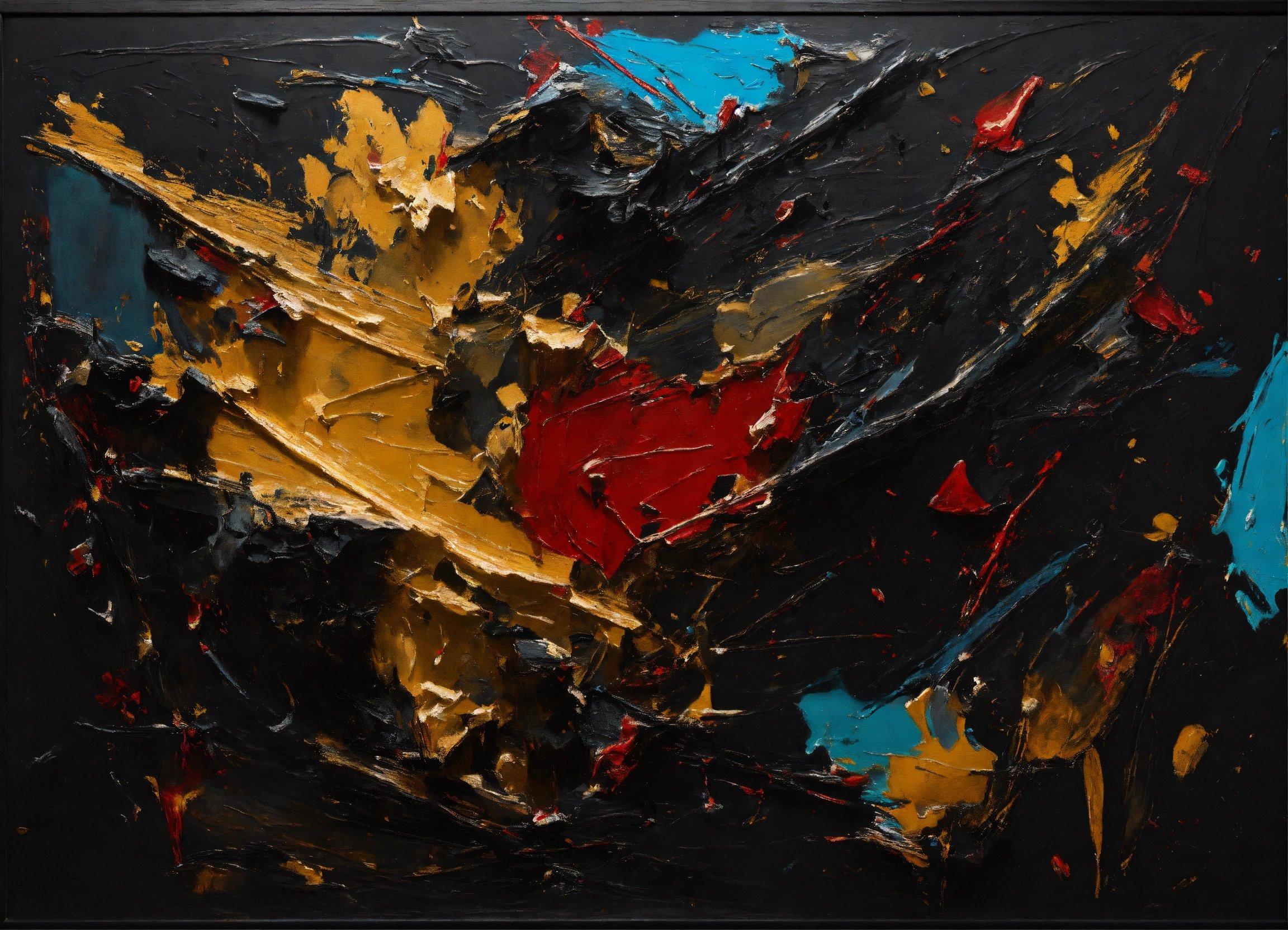 An Abstract Painting Of Black, Yellow, And Red