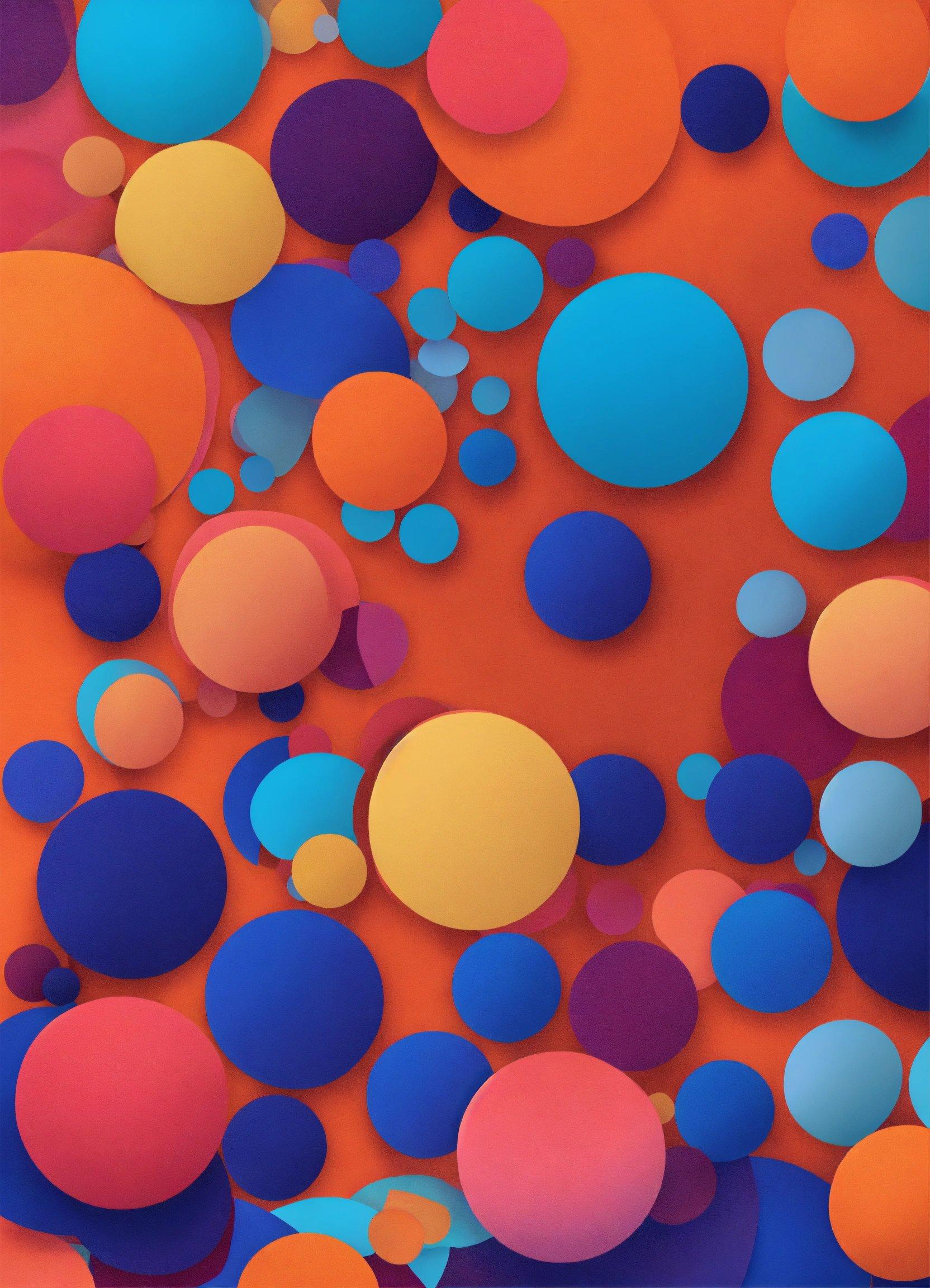 An Abstract Painting Of Blue, Orange, And Pink Circles