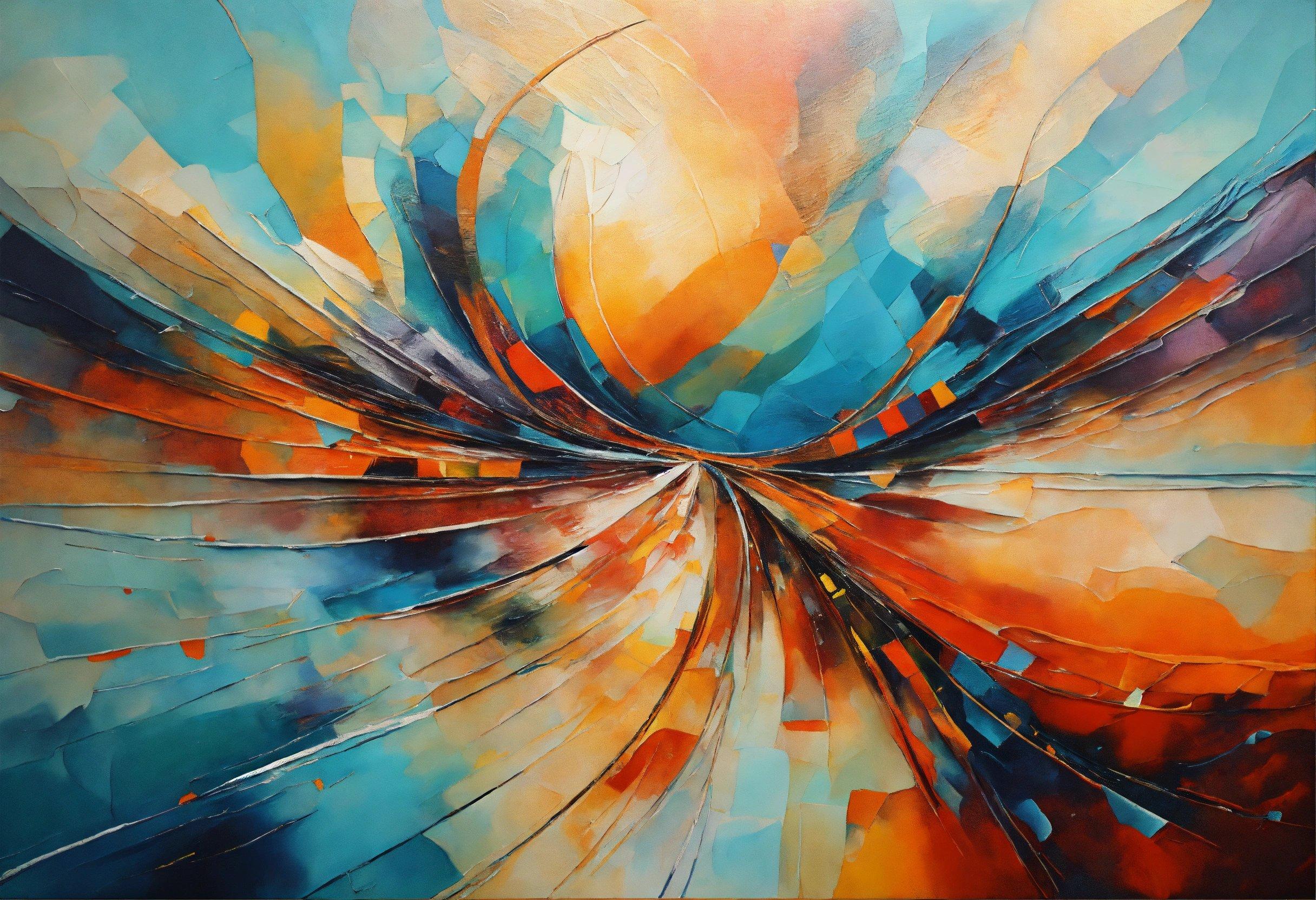 An Abstract Painting Of Blue, Orange, And Yellow Colors