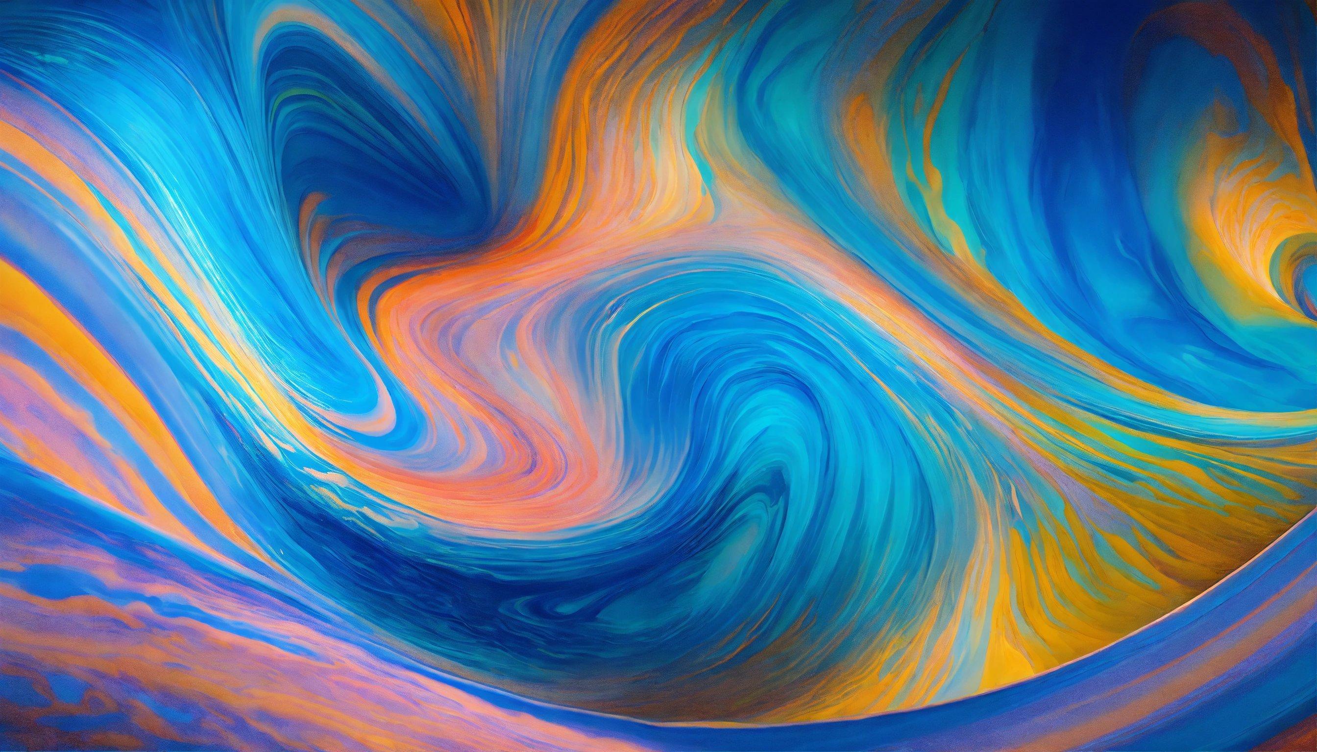 An Abstract Painting Of Blue, Orange, And Yellow Swirls