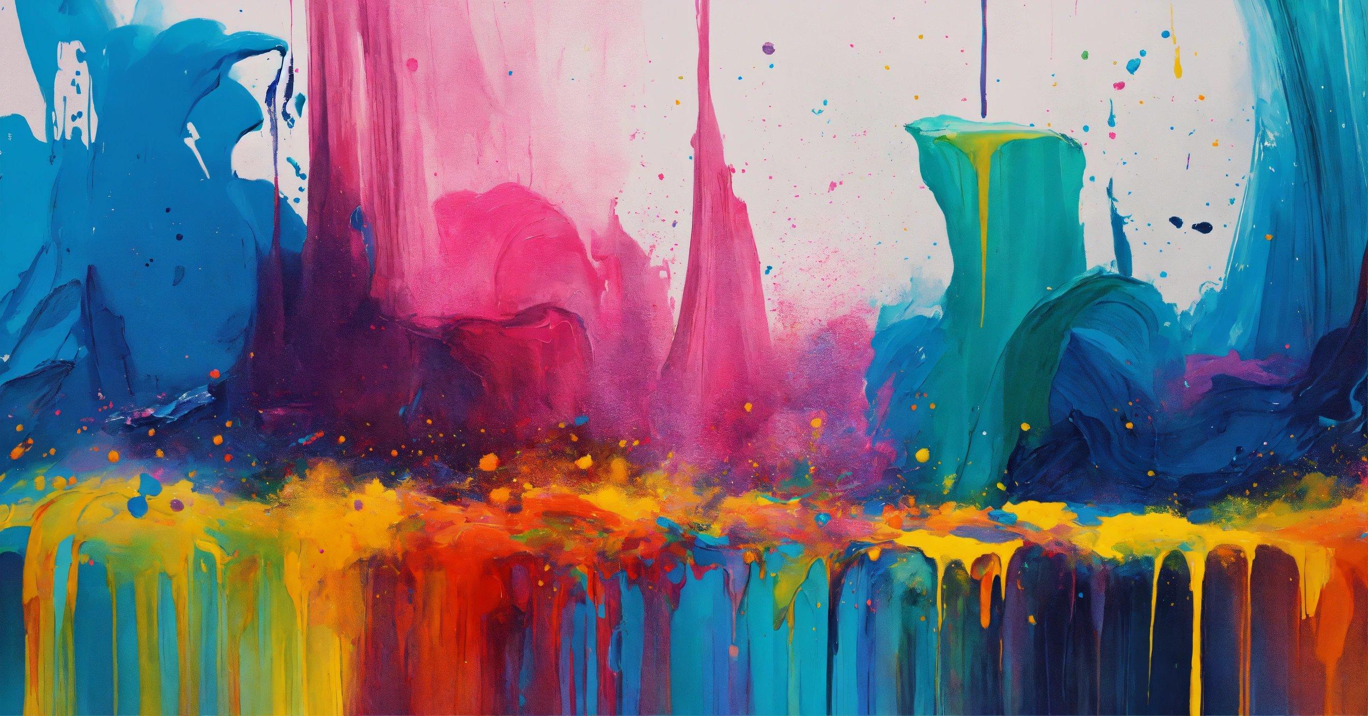 An Abstract Painting Of Blue, Pink, And Yellow