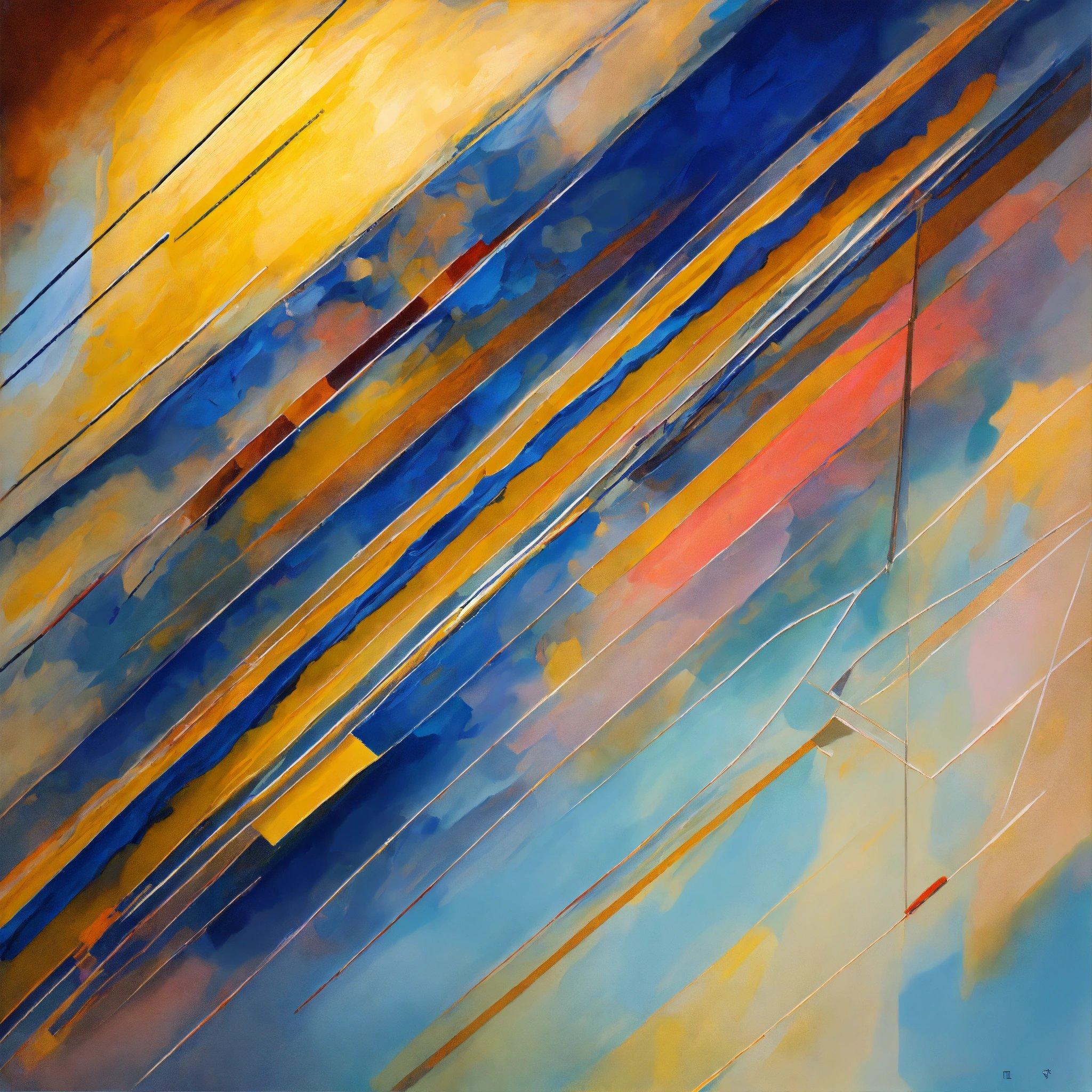 An Abstract Painting Of Blue, Yellow, And Orange Colors