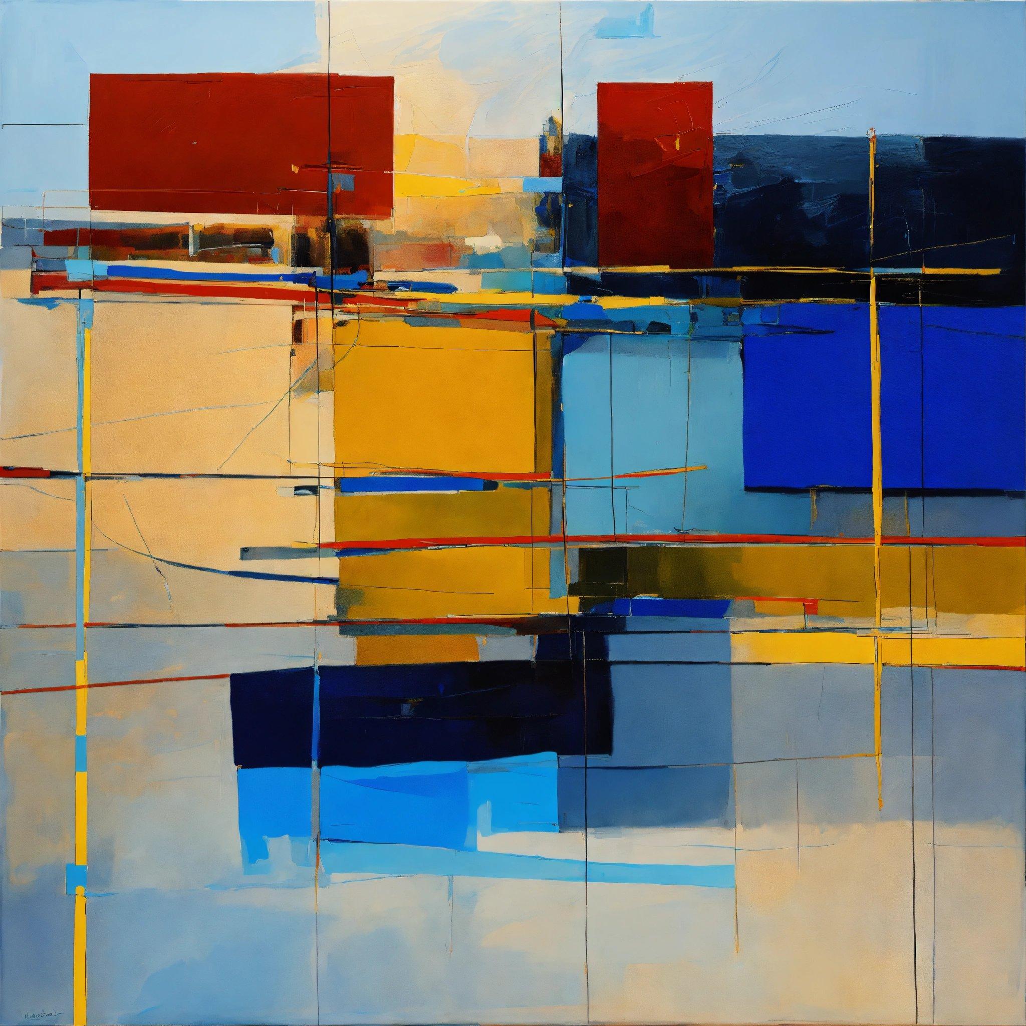 An Abstract Painting Of Blue, Yellow, And Red