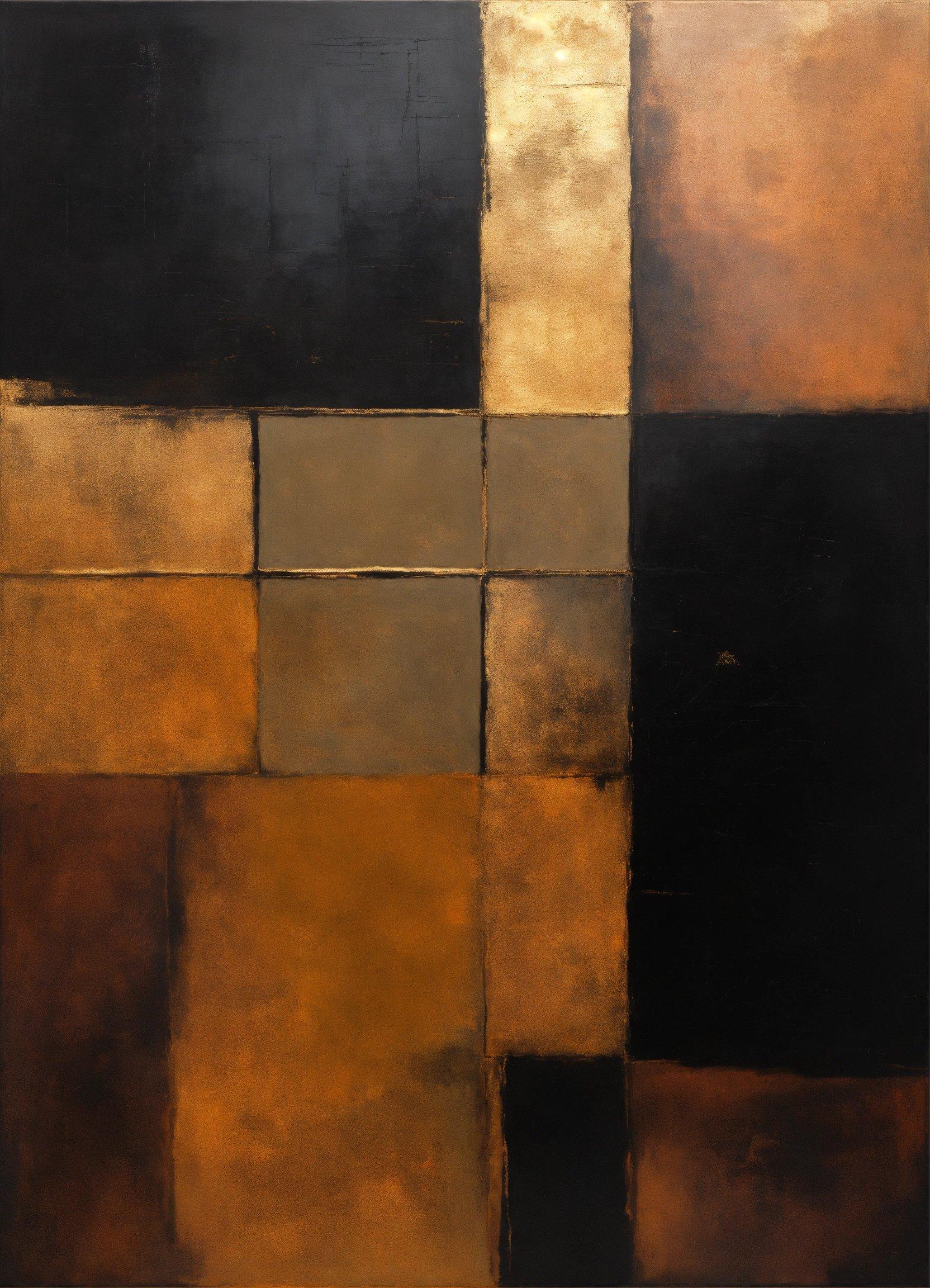 An Abstract Painting Of Brown And Black Squares